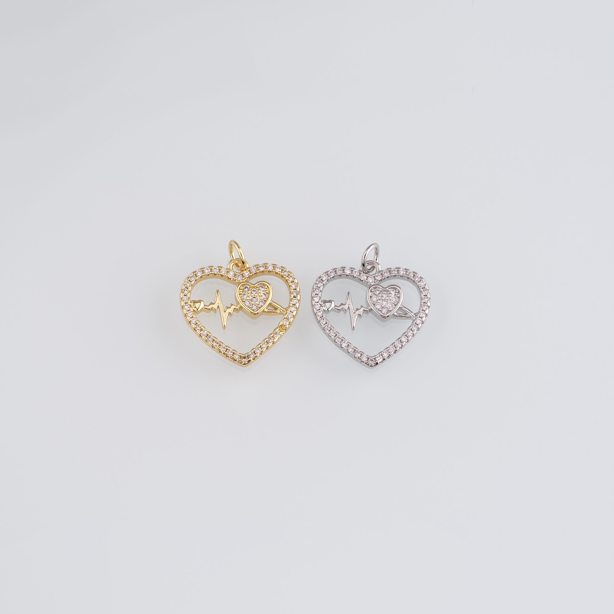 18K Gold Filled Heart Pendant,CZ Micro Pave Heart Charm Earrings Necklace for DIY Jewelry Making Supply
