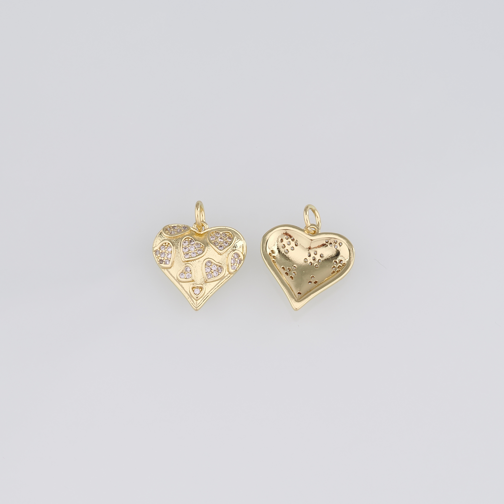 18K Gold Filled Heart Pendant,CZ Micro Pave Heart Charm Earrings Necklace for DIY Jewelry Making Supply