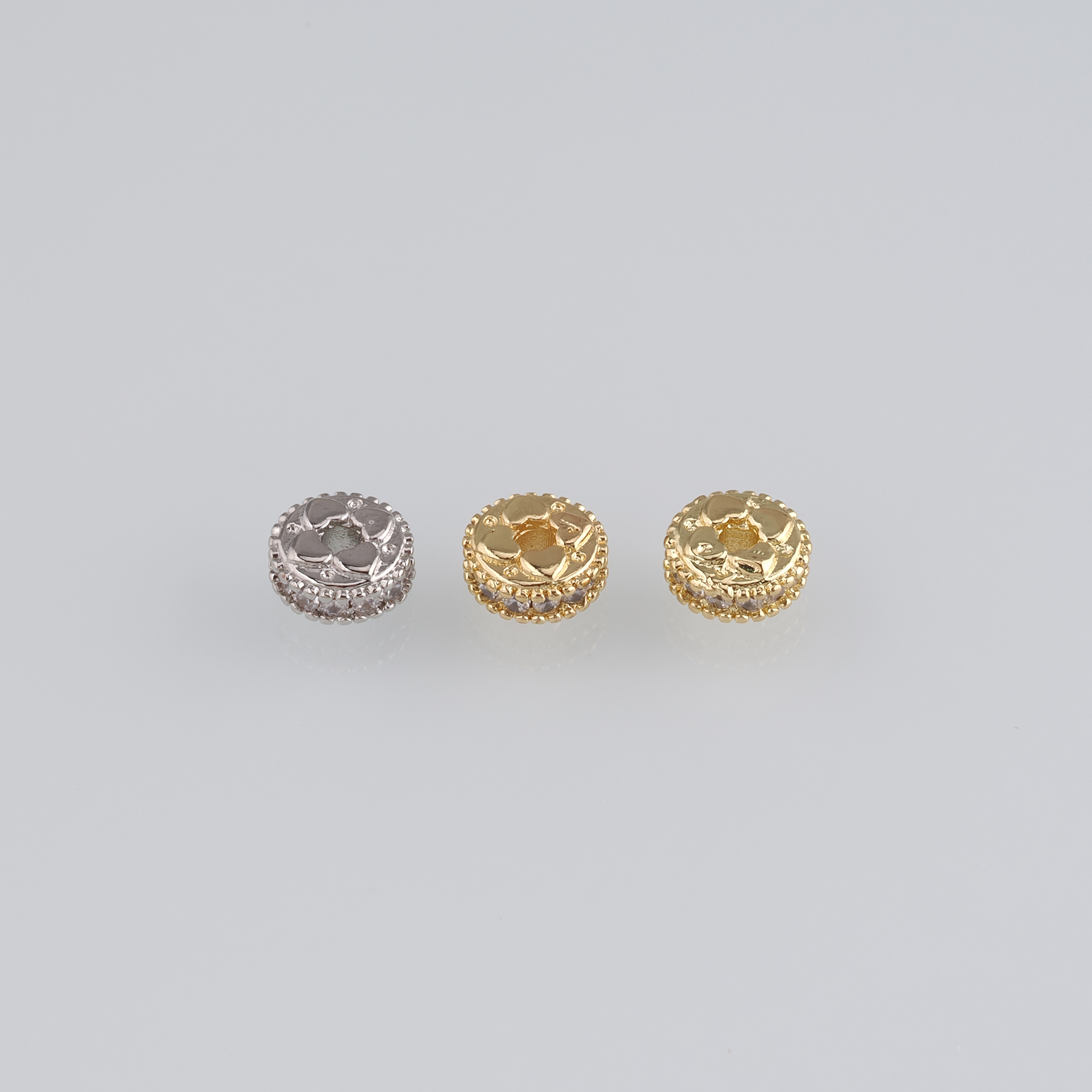 10Pcs 18K Gold Filled Flower Beads,CZ Micro Pave Round Flat Spacer Beads,DIY Jewelry Making Supply