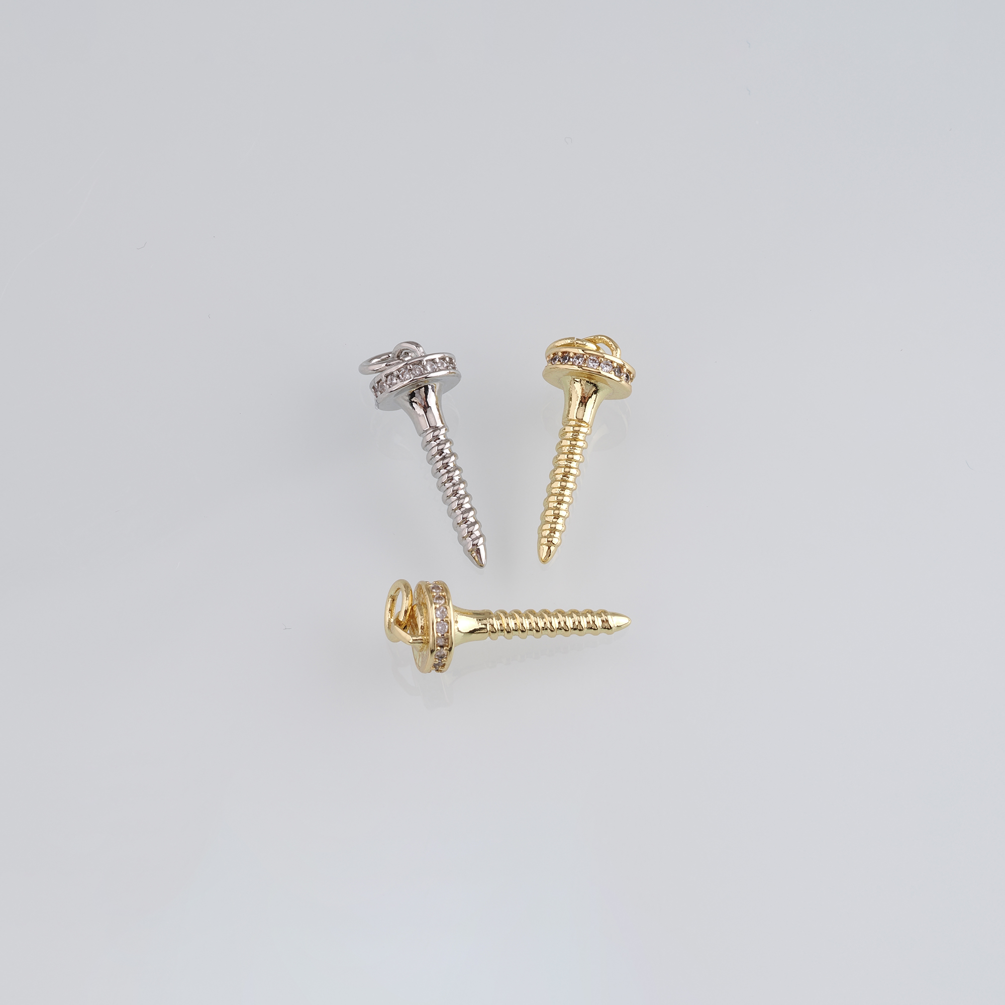 18K Gold Filled Screw Pendant,CZ Micro Pave Screw Charm Earrings Necklace for DIY Jewelry Making Supply