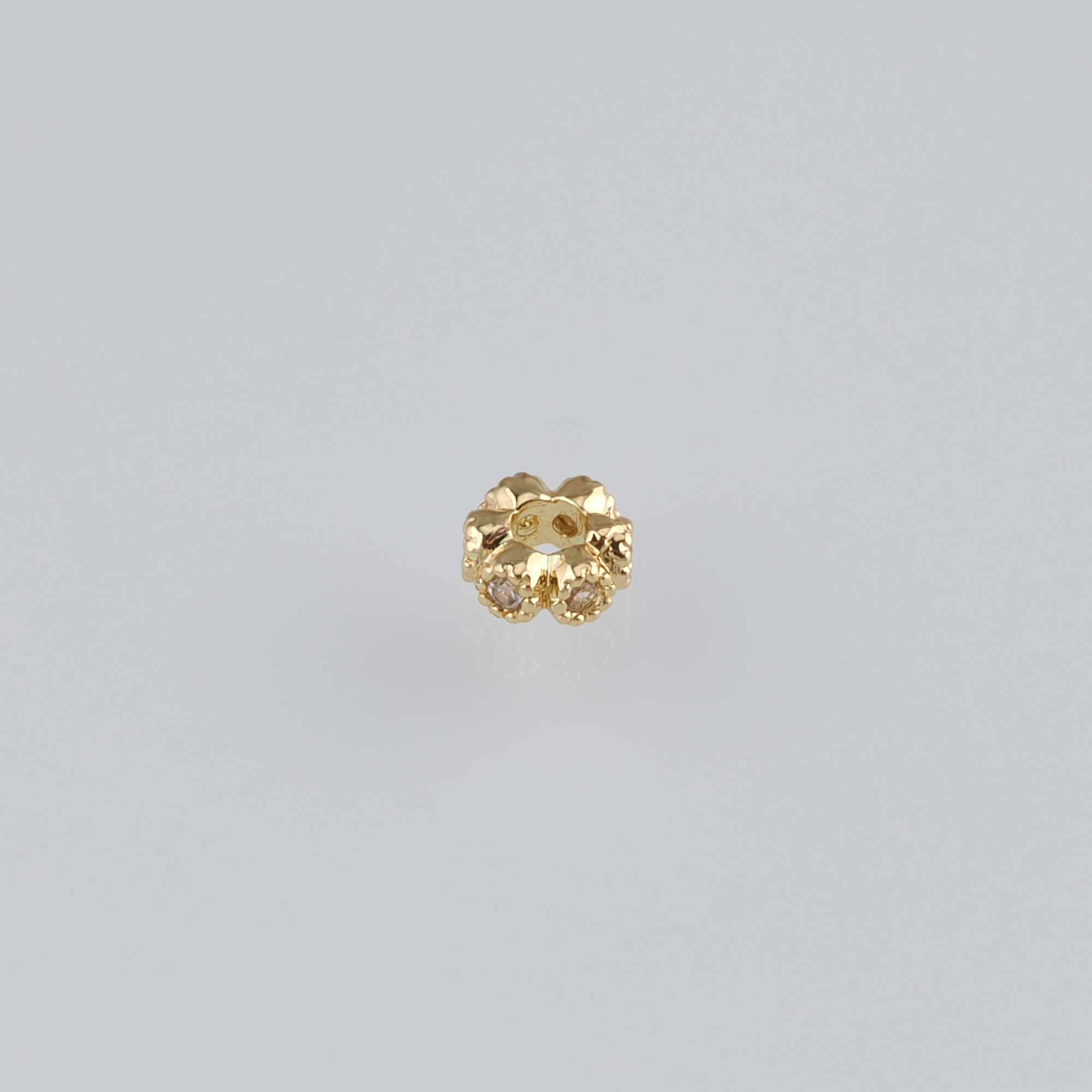 20Pcs 18K Gold Filled Round Flat Beads,CZ Micro Pave Flower Spacer Beads,DIY Jewelry Making Supply