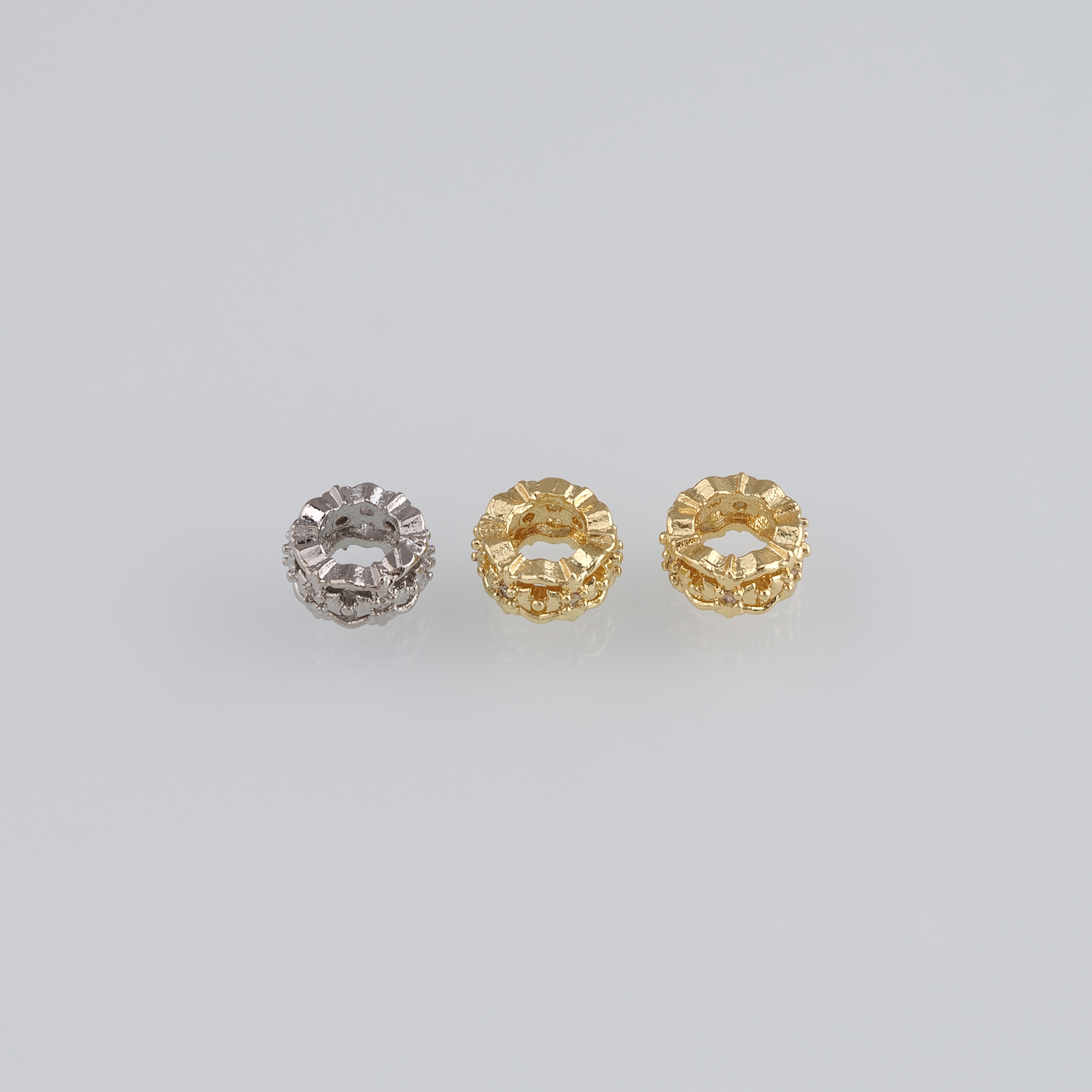 20Pcs 18K Gold Filled Flower Beads,CZ Micro Pave Round Flat Spacer Beads,DIY Jewelry Making Supply