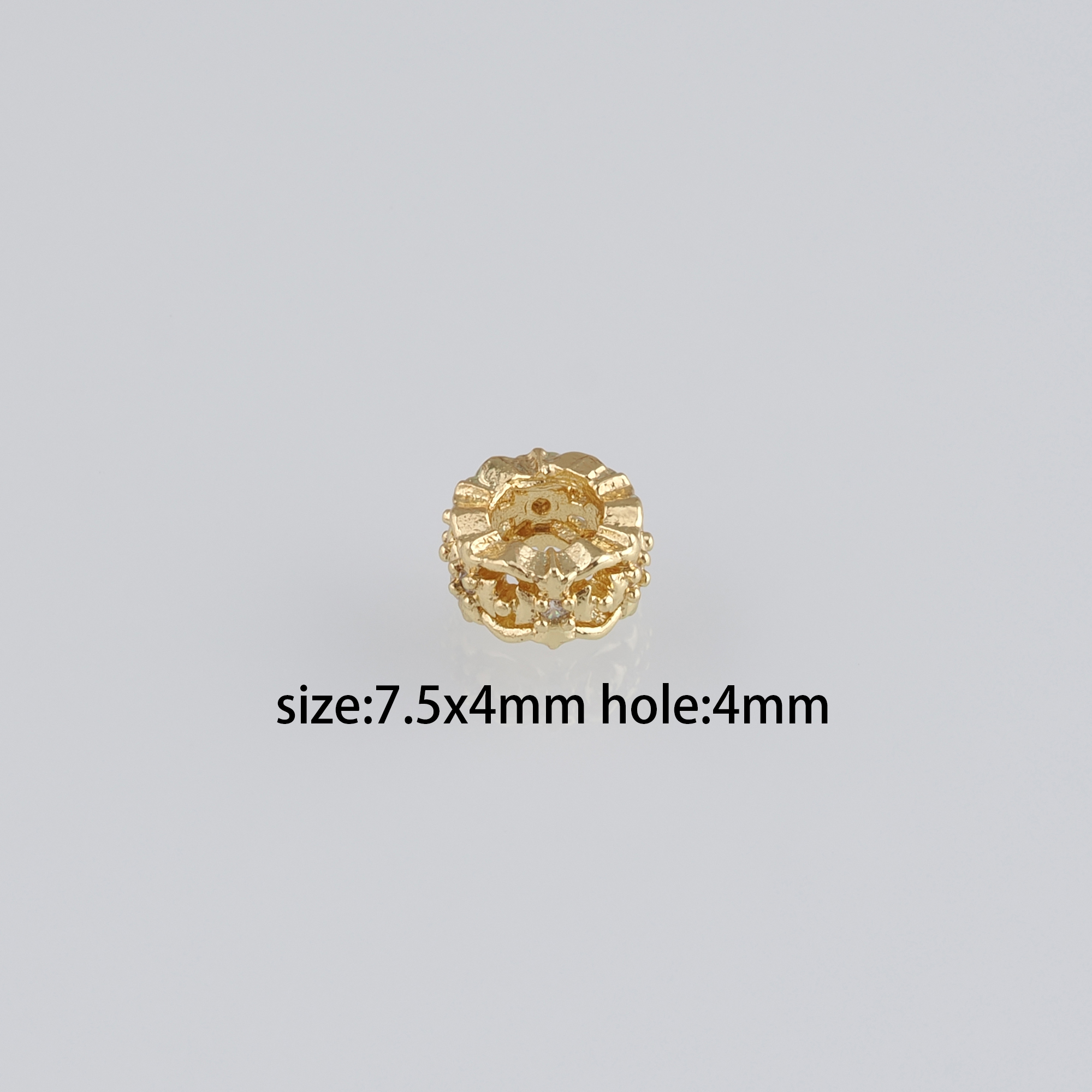 20Pcs 18K Gold Filled Flower Beads,CZ Micro Pave Round Flat Spacer Beads,DIY Jewelry Making Supply
