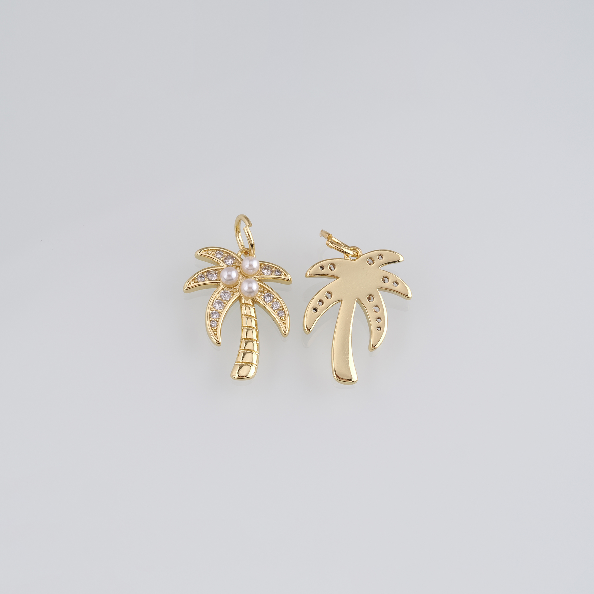 18K Gold Filled Coconut Tree Pendant,CZ Micro Pave Palm Tree Charm Earrings Necklace for DIY Jewelry Making Supply