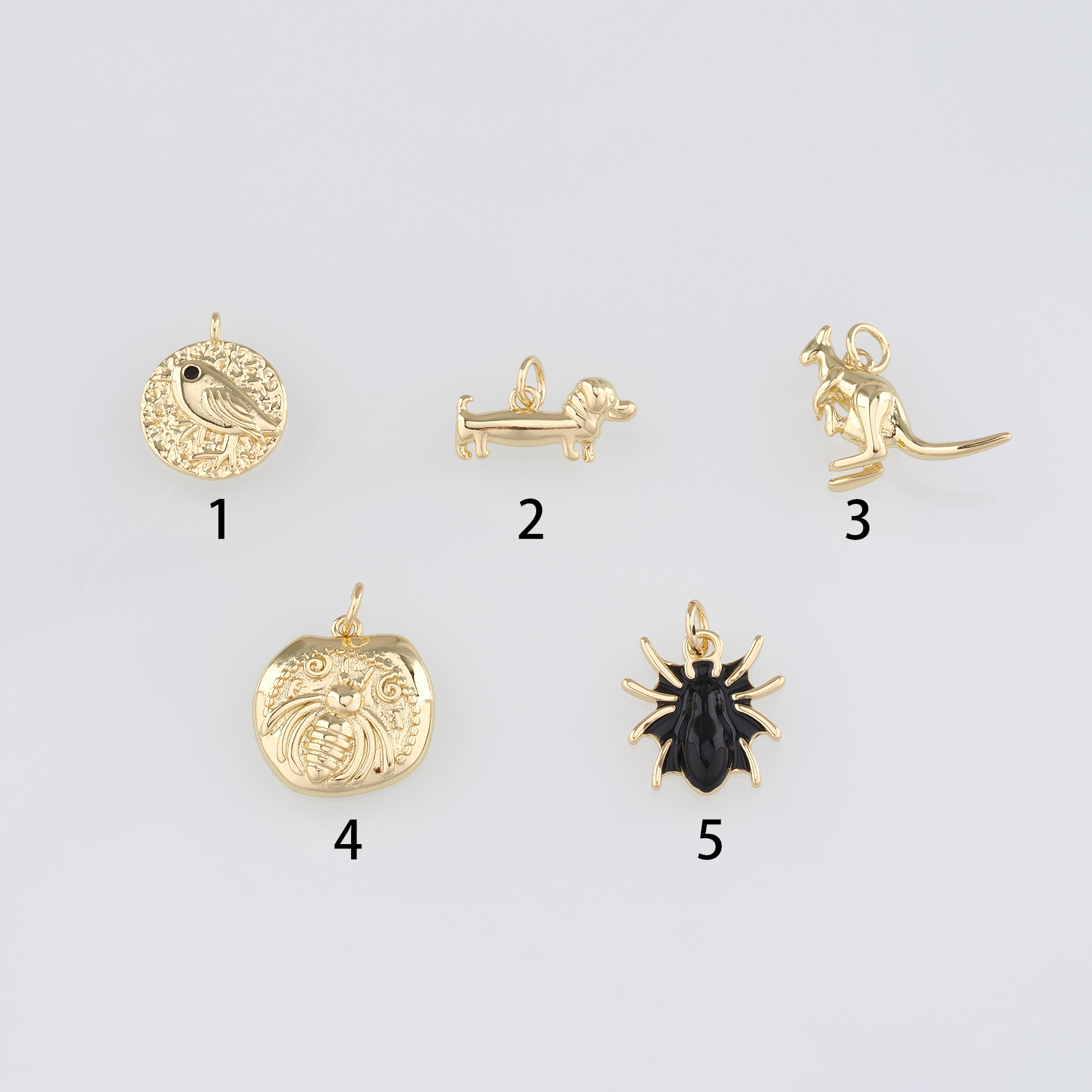 18K Gold Filled Bird Pendant,Bee Necklace,Dog Charm Earrings Necklace for DIY Jewelry Making Supply