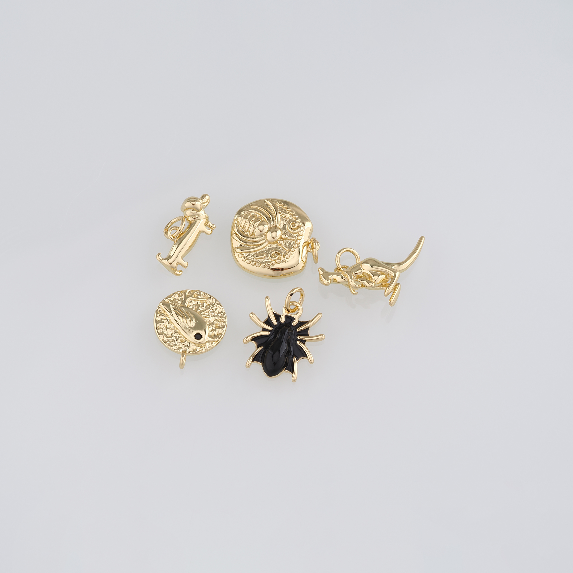 18K Gold Filled Bird Pendant,Bee Necklace,Dog Charm Earrings Necklace for DIY Jewelry Making Supply