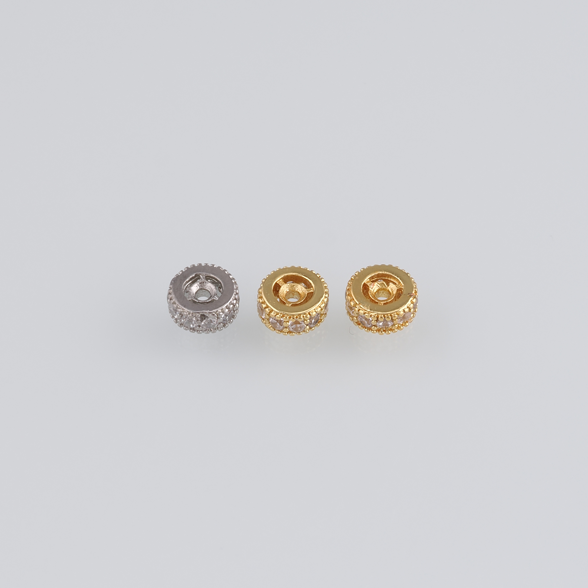 10Pcs 18K Gold Filled Round Flat Spacer Beads,CZ Micro Pave Round Spacer Beads,DIY Jewelry Making Supply
