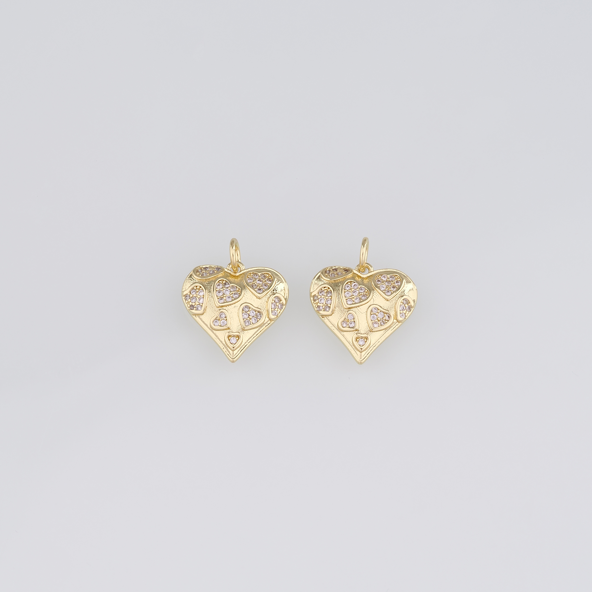 18K Gold Filled Heart Pendant,CZ Micro Pave Heart Charm Earrings Necklace for DIY Jewelry Making Supply