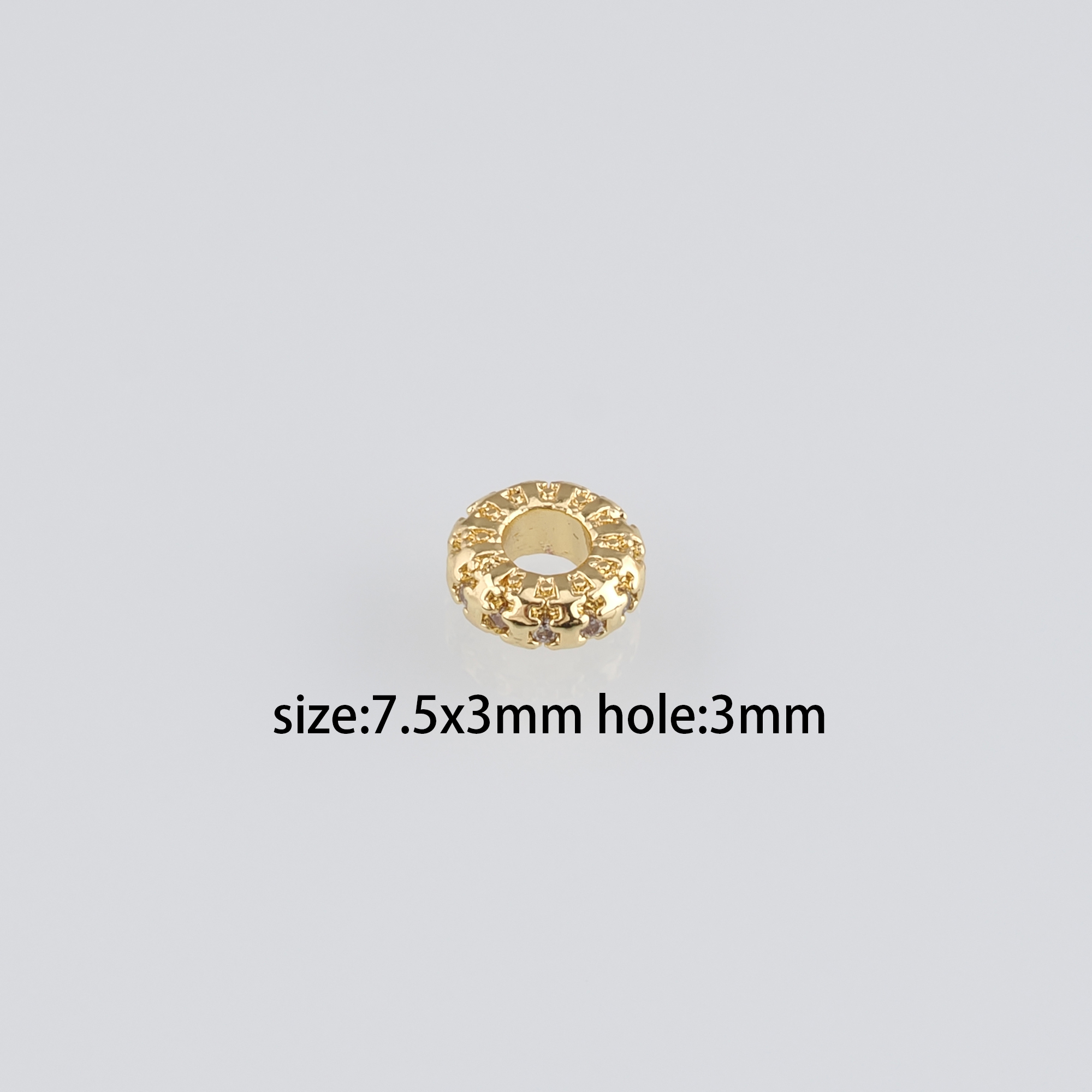 10Pcs 18K Gold Filled Round Flat Spacer Beads,CZ Micro Pave Round Spacer Beads,DIY Jewelry Making Supply