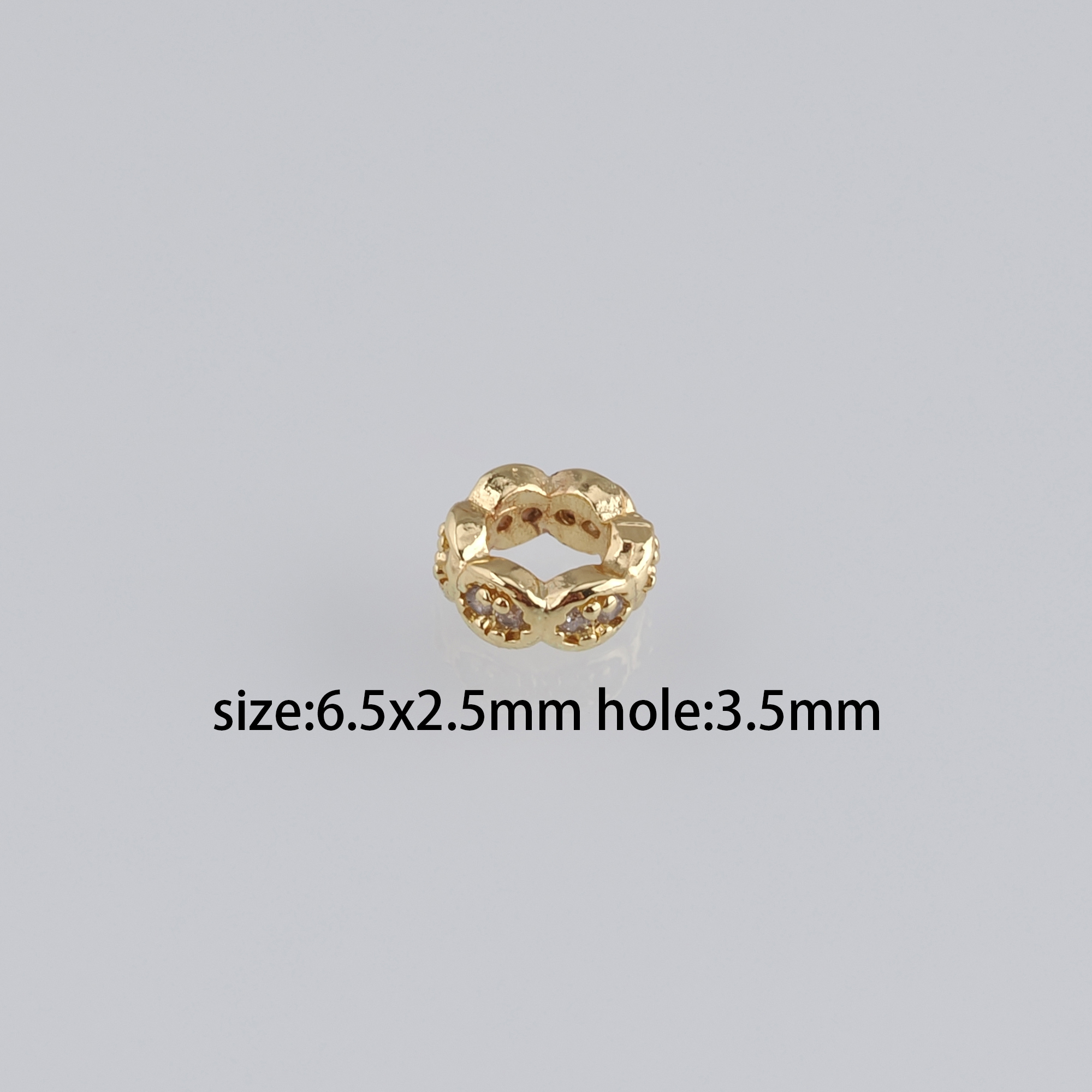 20pcs 18K Gold Filled Round Spacer Beads,CZ Micro Pave Large Hole Beads for Bracelet Jewelry Necklace Making Supply