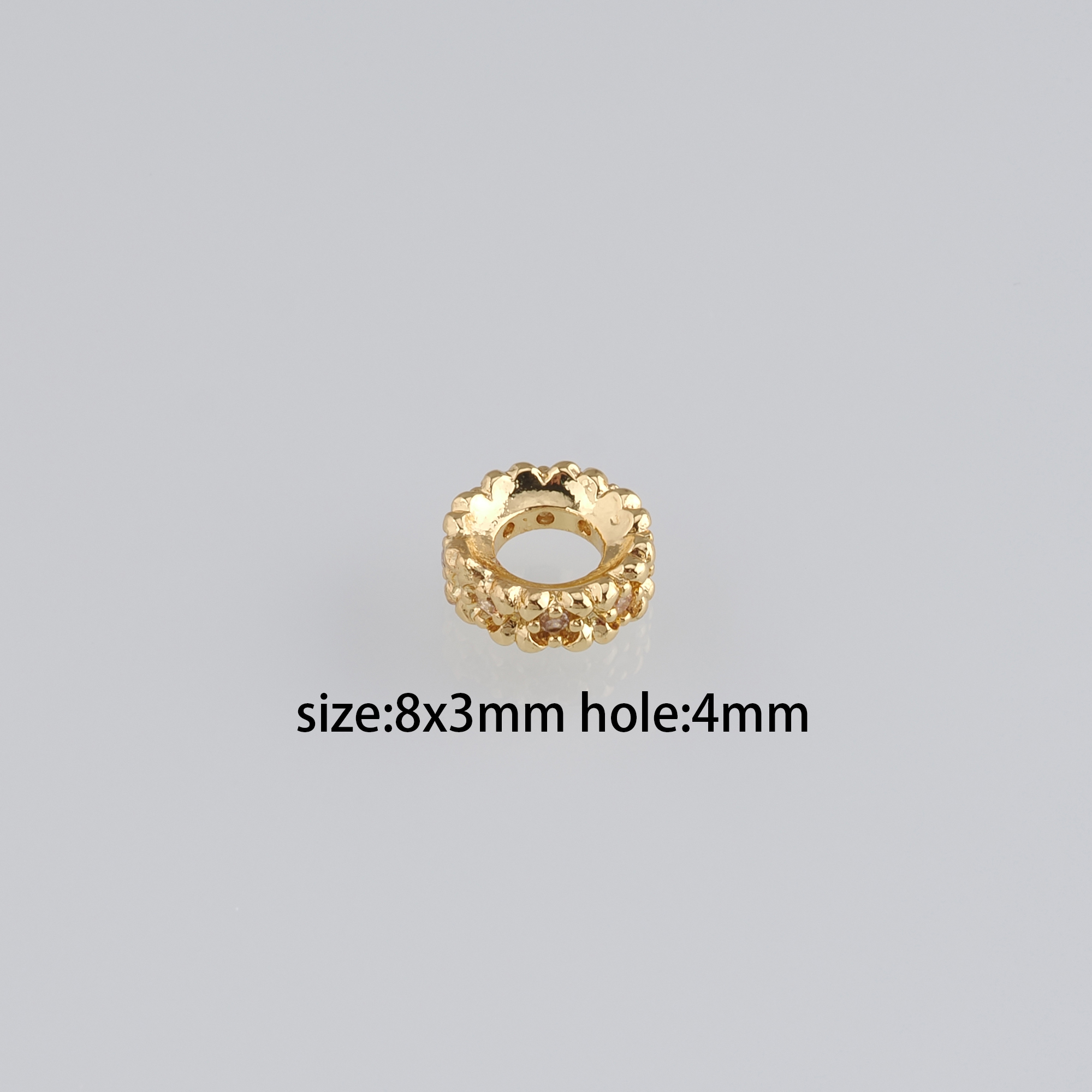 10Pcs 18K Gold Filled Round Flat Spacer Beads,CZ Micro Pave Round Spacer Beads,DIY Jewelry Making Supply