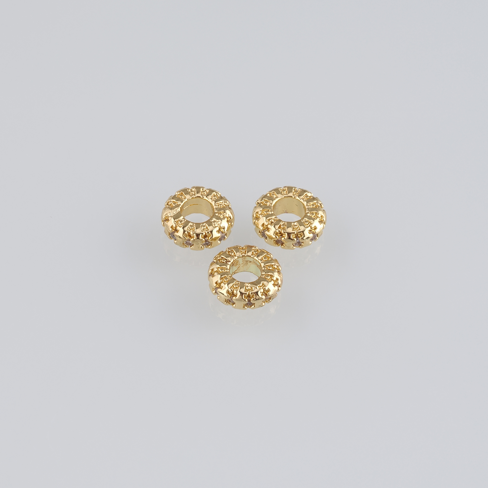10Pcs 18K Gold Filled Round Flat Spacer Beads,CZ Micro Pave Round Spacer Beads,DIY Jewelry Making Supply