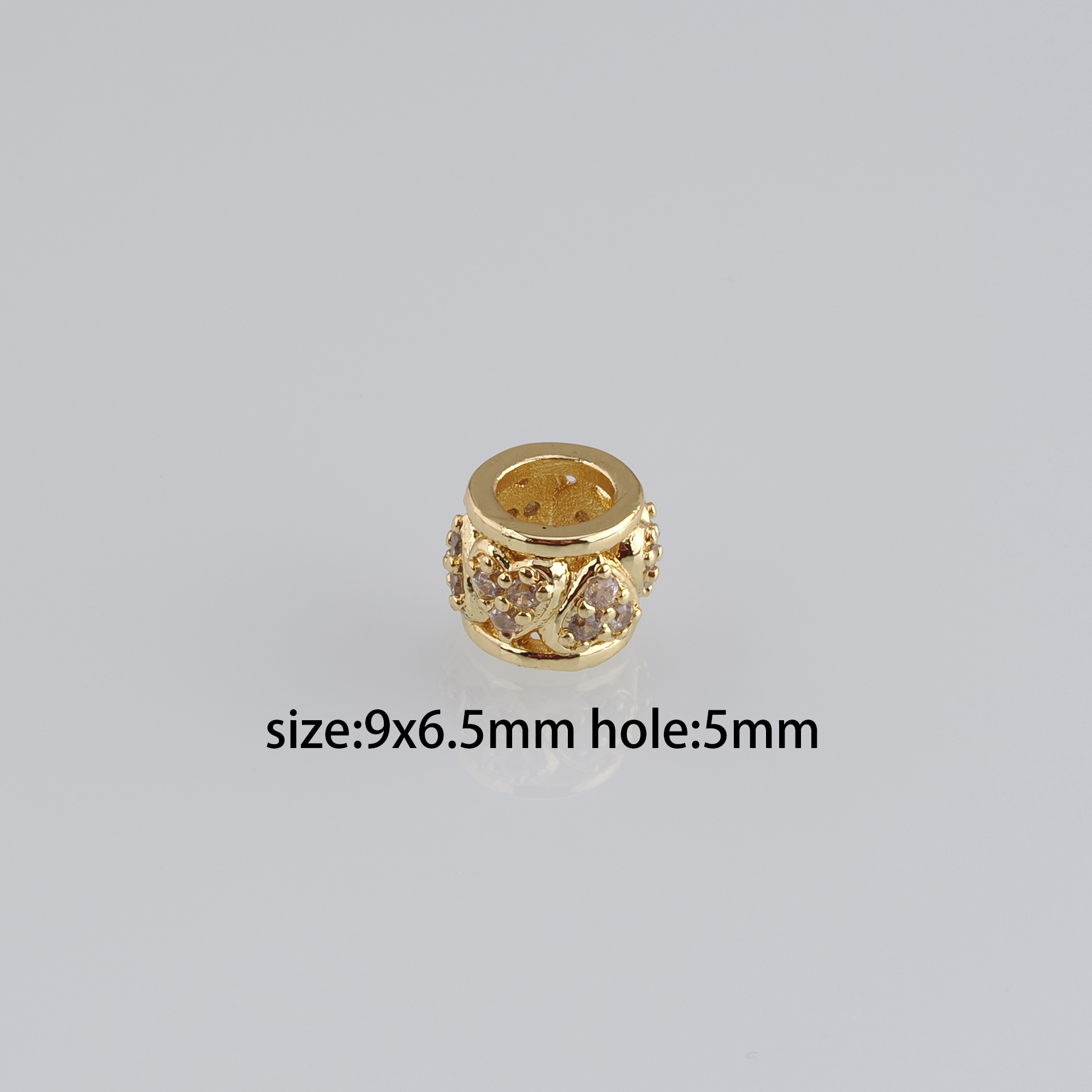 10pcs 18K Gold Filled Heart Cylinder Spacer Beads,CZ Micro Pave Barrel Beads for Bracelet Jewelry Necklace Making Supply