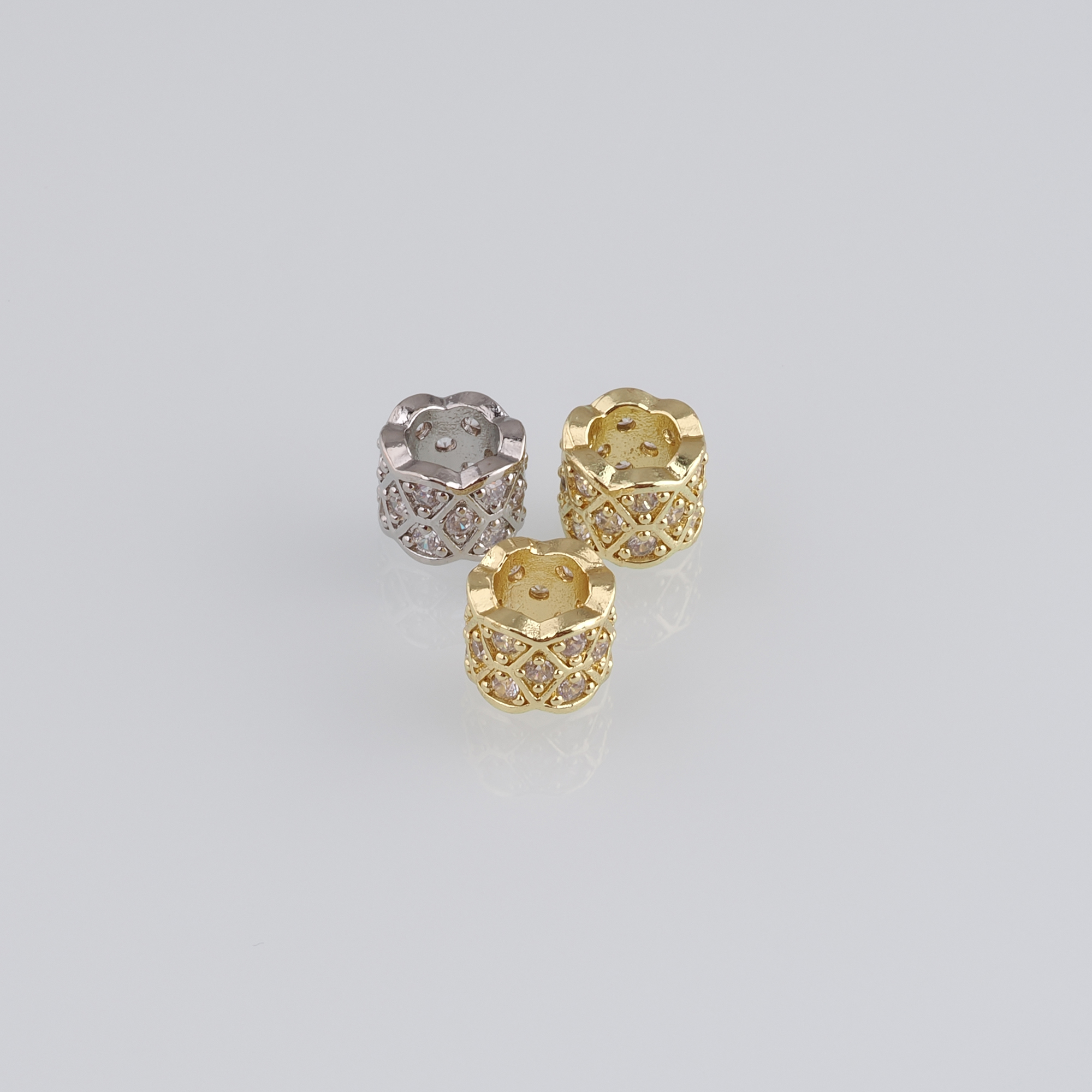 10pcs 18K Gold Filled Cylinder Spacer Beads,CZ Micro Pave Barrel Beads for Bracelet Jewelry Necklace Making Supply