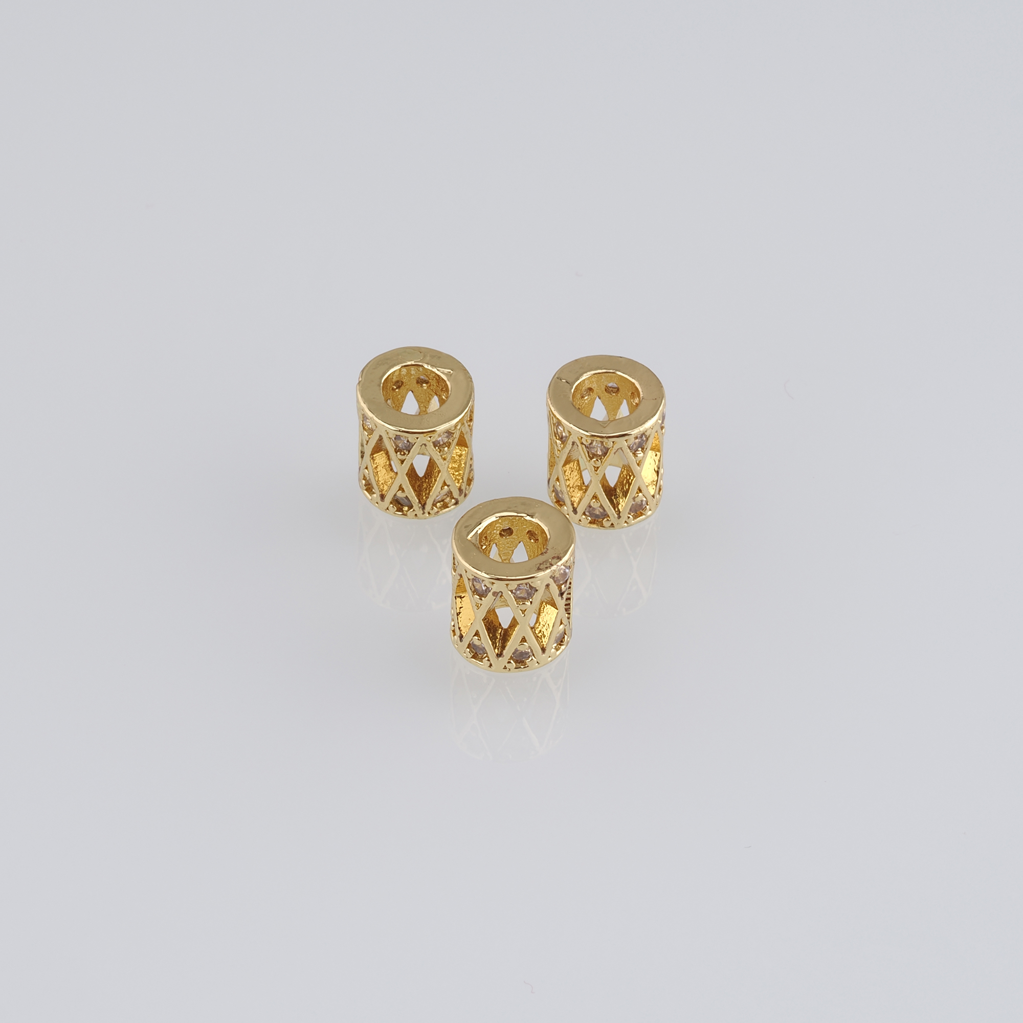 10pcs 18K Gold Filled Cylinder Spacer Beads,CZ Micro Pave Barrel Beads for Bracelet Jewelry Necklace Making Supply