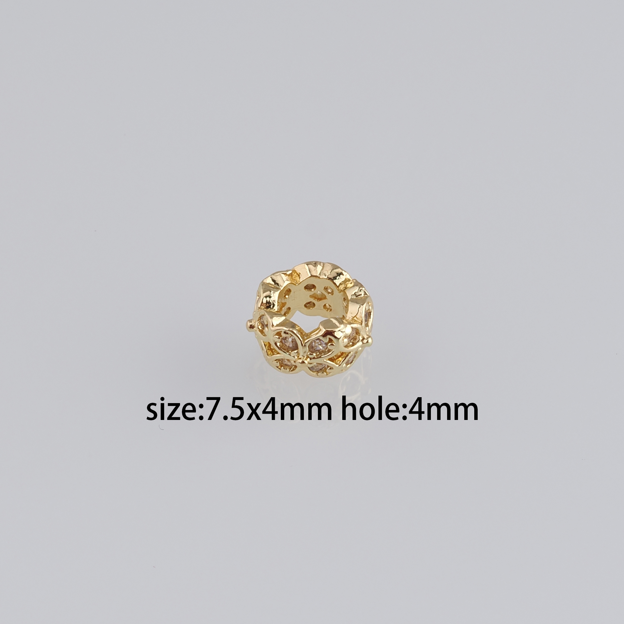 10Pcs 18K Gold Filled Flower Beads,CZ Micro Pave Round Flat Spacer Beads,DIY Jewelry Making Supply