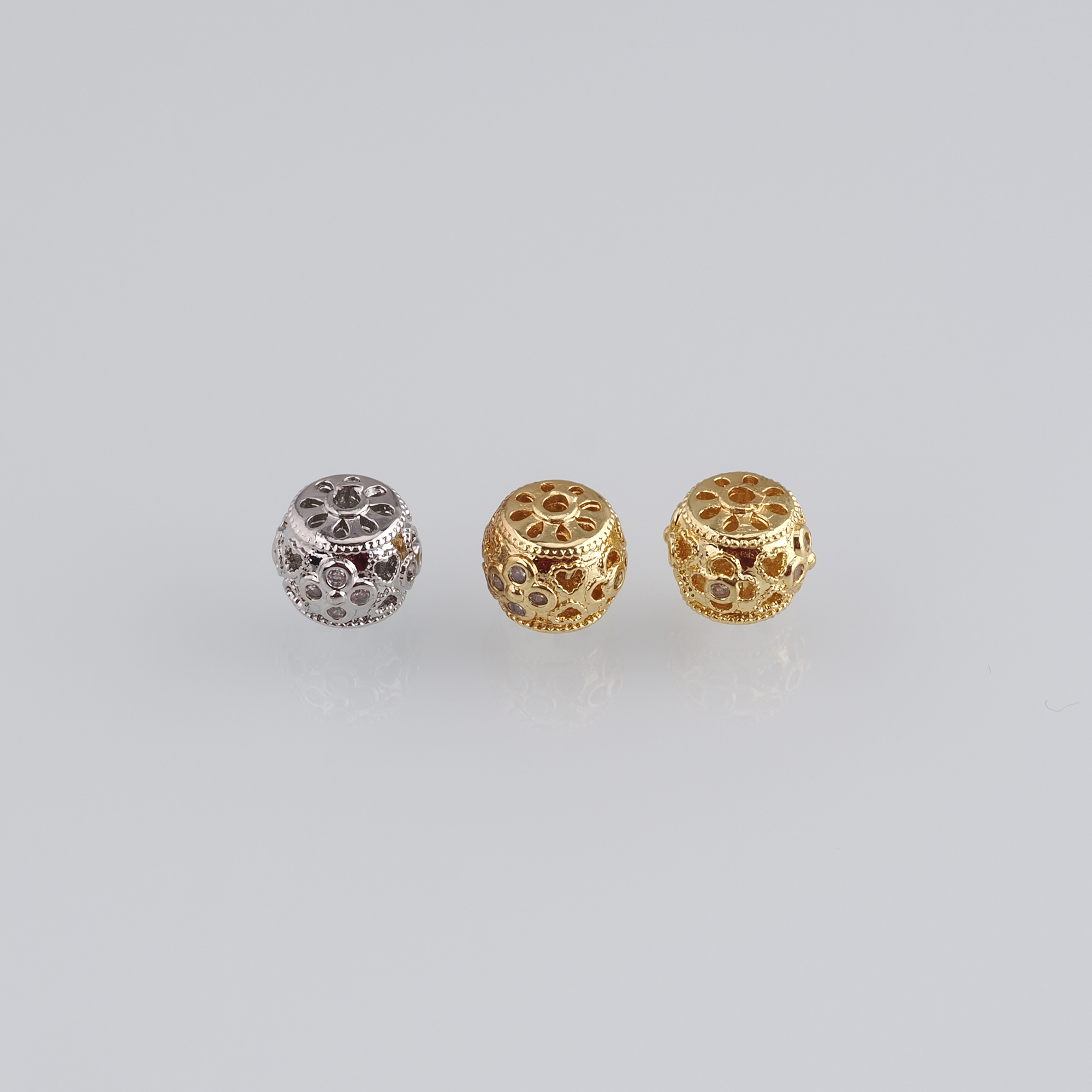 10pcs 18K Gold Filled Flower Cylinder Spacer Beads,CZ Micro Pave Barrel Beads for Bracelet Jewelry Necklace Making Supply
