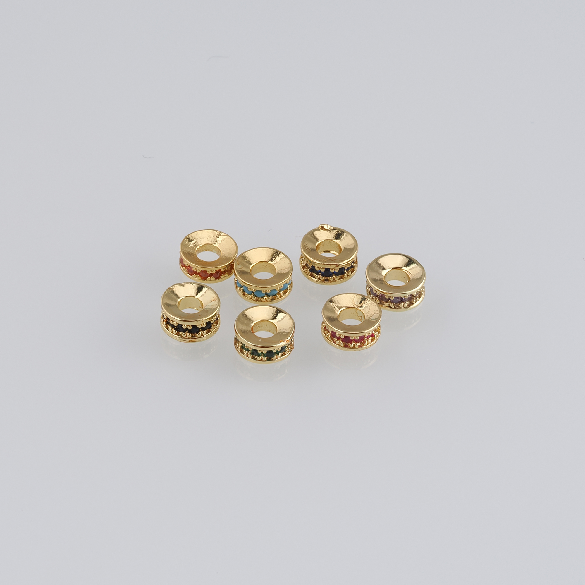 20Pcs 18K Gold Filled Round Flat Spacer Beads,CZ Micro Pave Round Spacer Beads,DIY Jewelry Making Supply