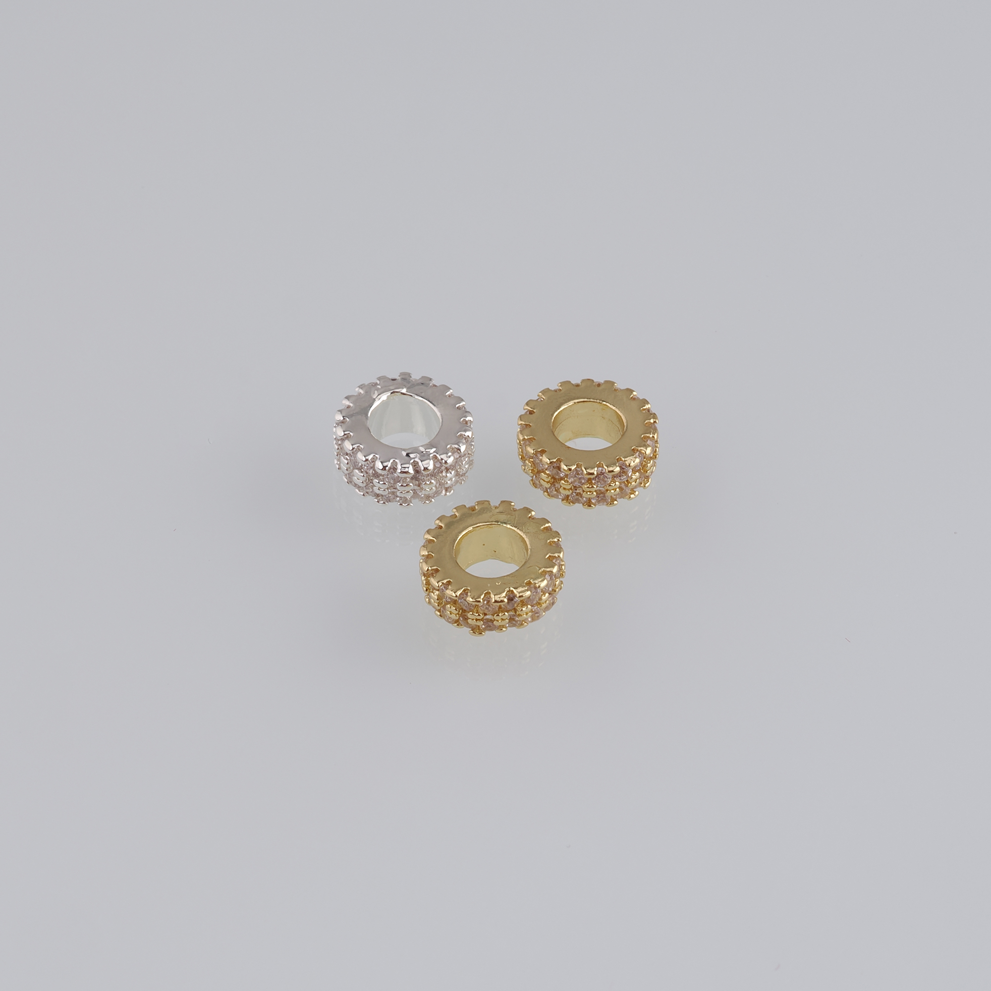 10Pcs 18K Gold Filled Round Flat Spacer Beads,CZ Micro Pave Round Spacer Beads,DIY Jewelry Making Supply