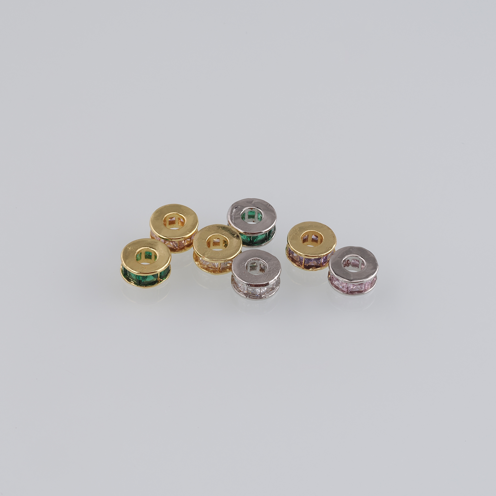 20Pcs 18K Gold Filled Round Flat Spacer Beads,CZ Micro Pave Round Spacer Beads,DIY Jewelry Making Supply