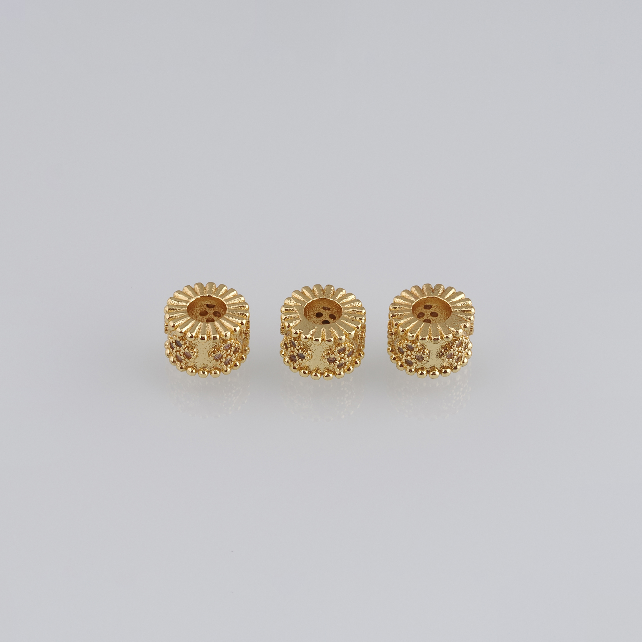 10pcs 18K Gold Filled Flower Cylinder Spacer Beads,CZ Micro Pave Barrel Beads for Bracelet Jewelry Necklace Making Supply