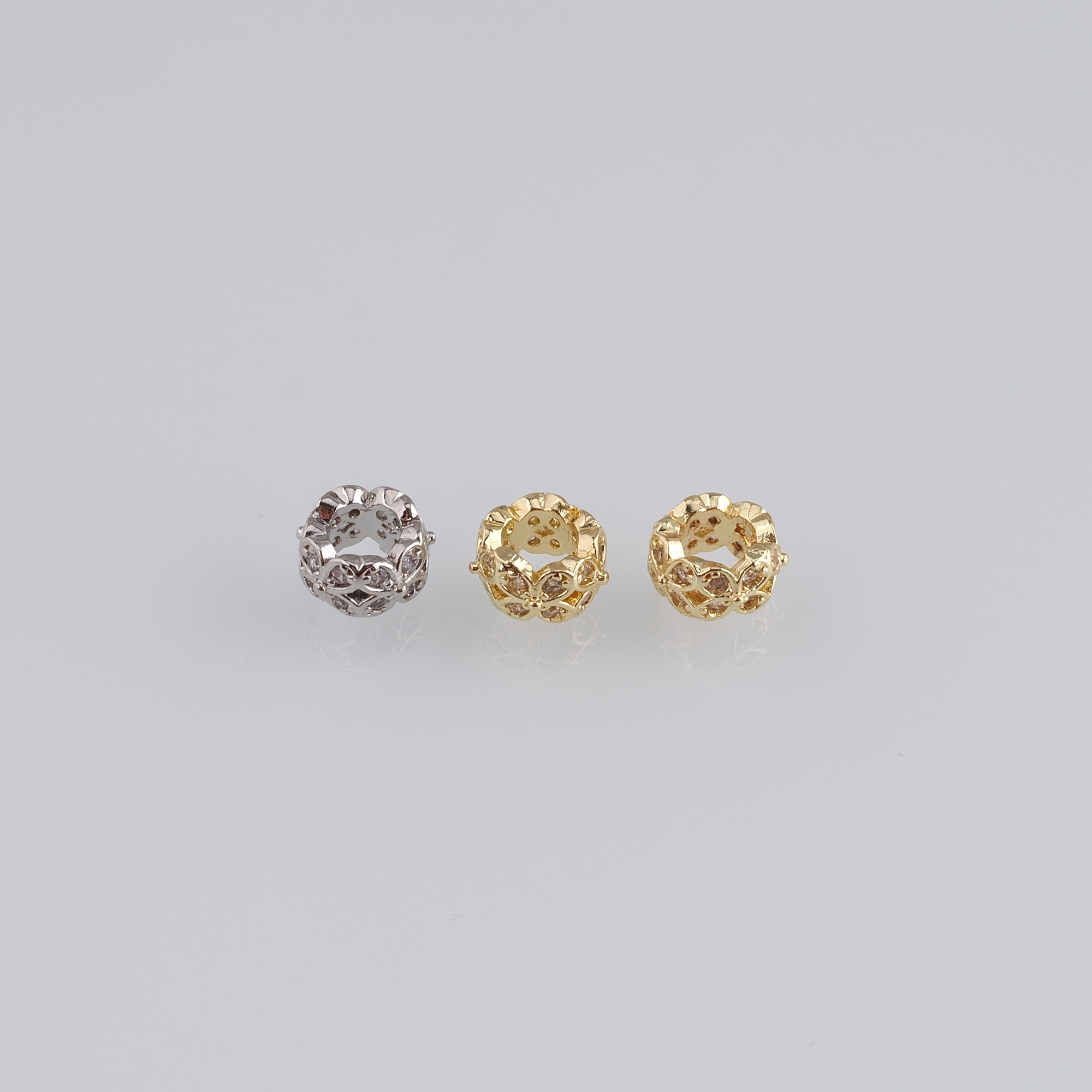 10Pcs 18K Gold Filled Flower Beads,CZ Micro Pave Round Flat Spacer Beads,DIY Jewelry Making Supply