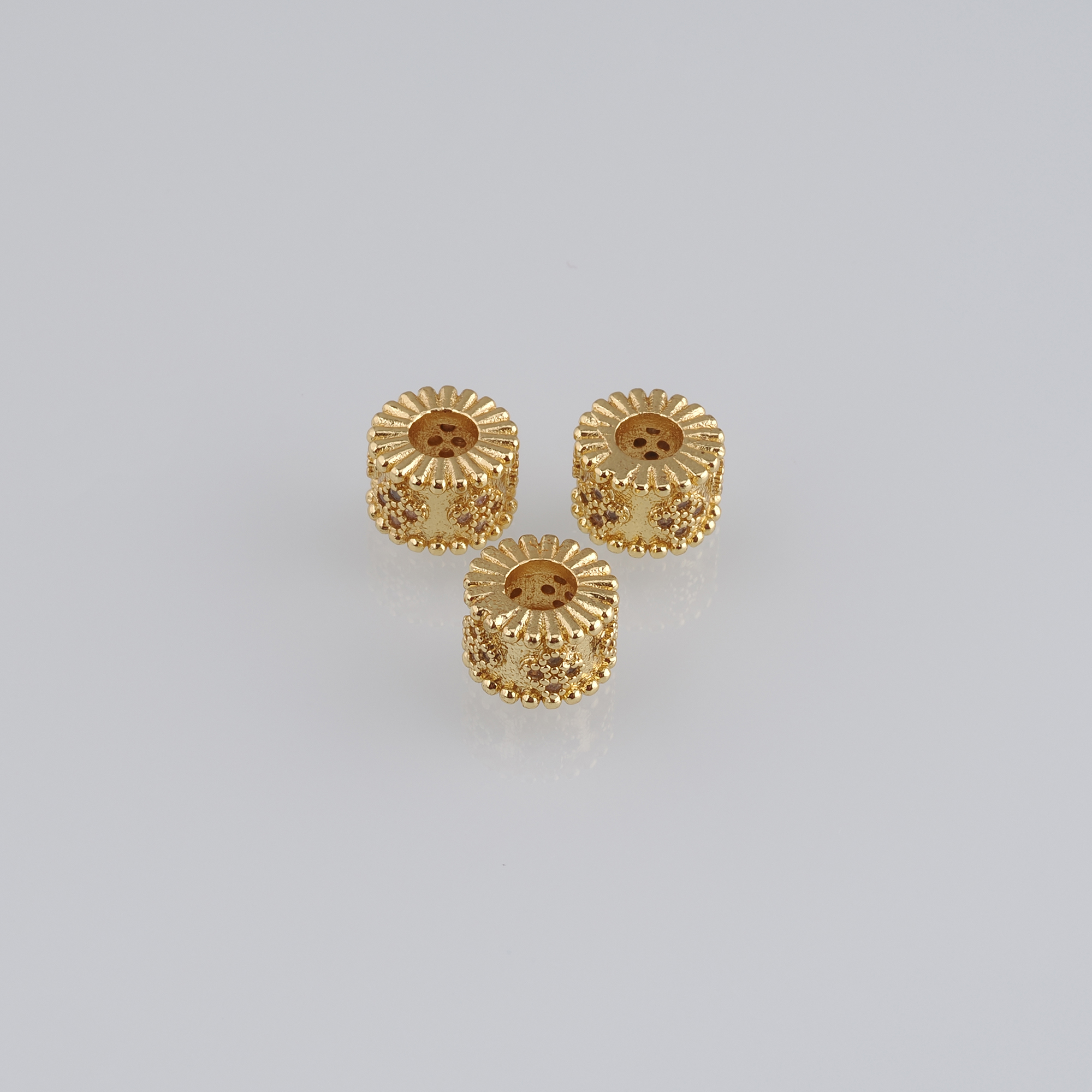 10pcs 18K Gold Filled Flower Cylinder Spacer Beads,CZ Micro Pave Barrel Beads for Bracelet Jewelry Necklace Making Supply