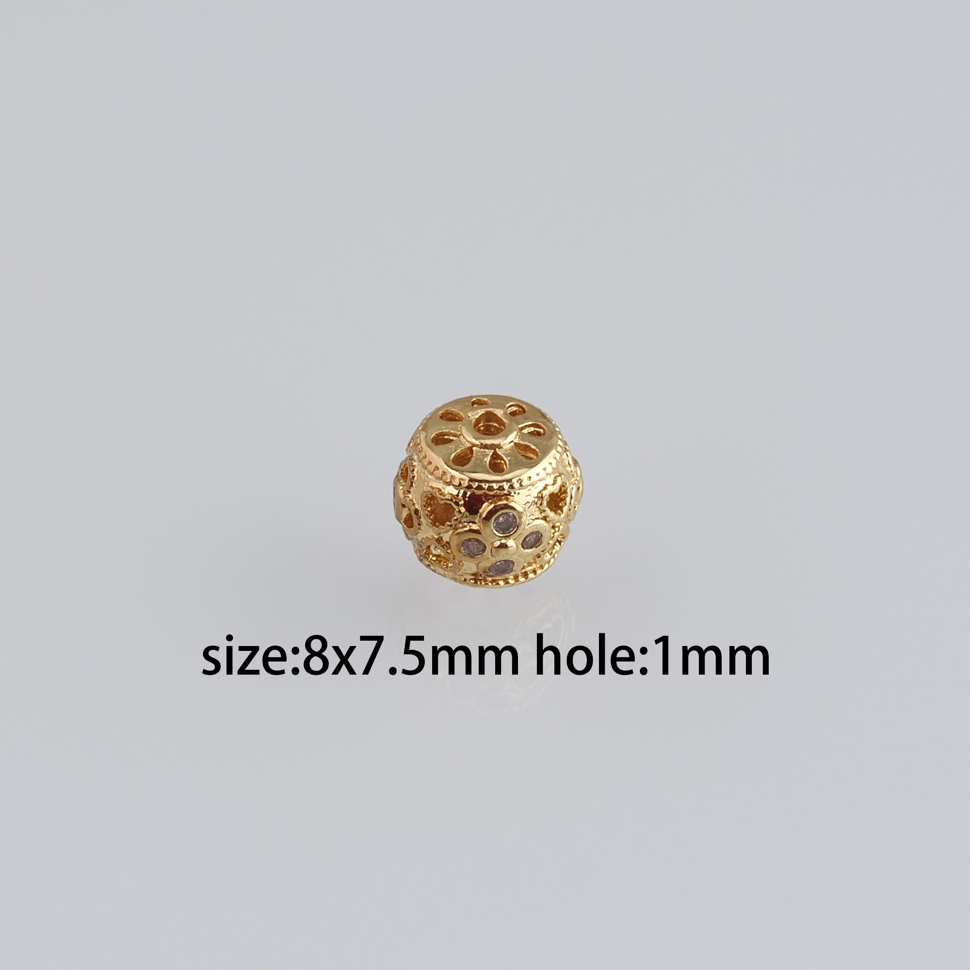 10pcs 18K Gold Filled Flower Cylinder Spacer Beads,CZ Micro Pave Barrel Beads for Bracelet Jewelry Necklace Making Supply