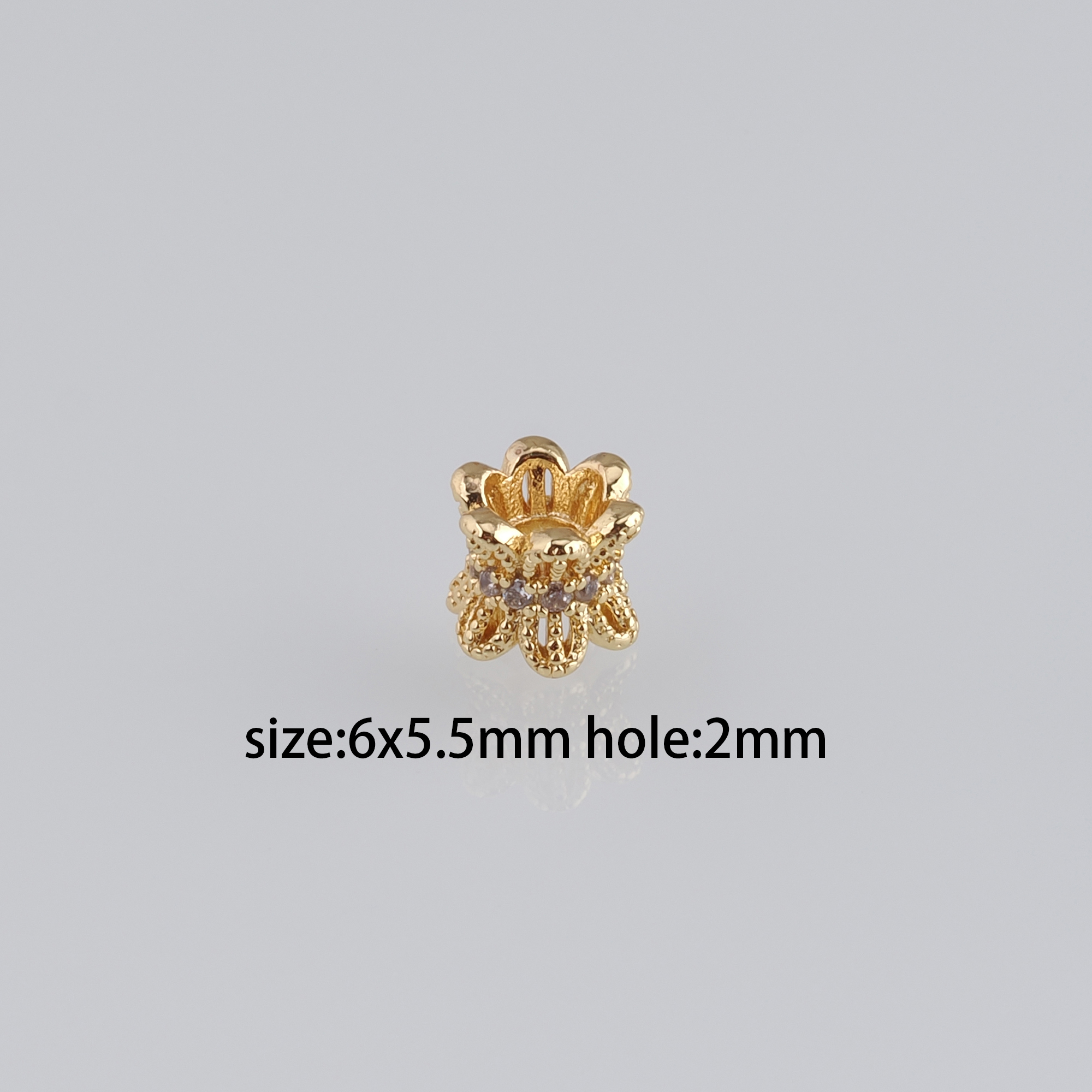 10pcs 18K Gold Filled Flower Cylinder Spacer Beads,CZ Micro Pave Barrel Beads for Bracelet Jewelry Necklace Making Supply