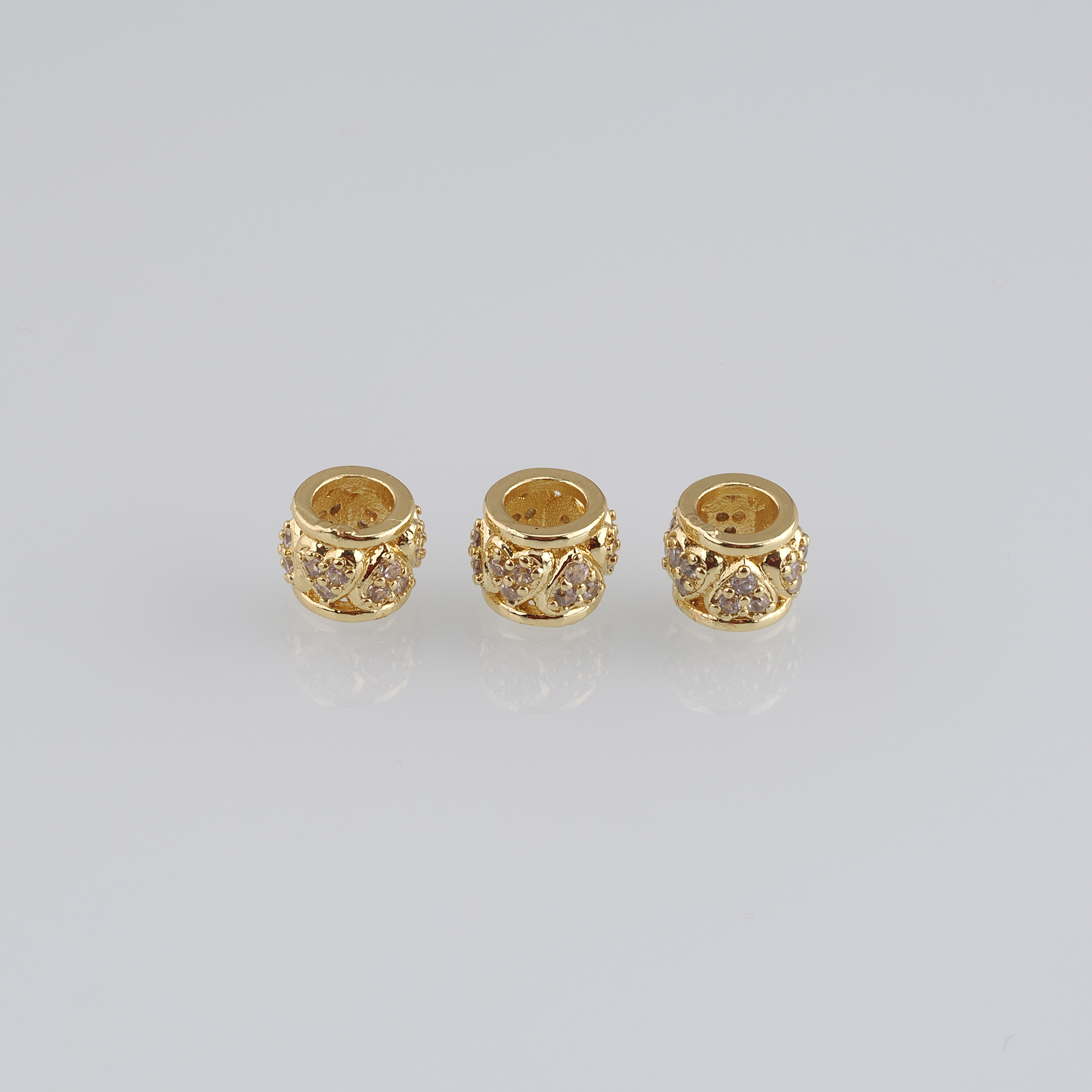 10pcs 18K Gold Filled Heart Cylinder Spacer Beads,CZ Micro Pave Barrel Beads for Bracelet Jewelry Necklace Making Supply
