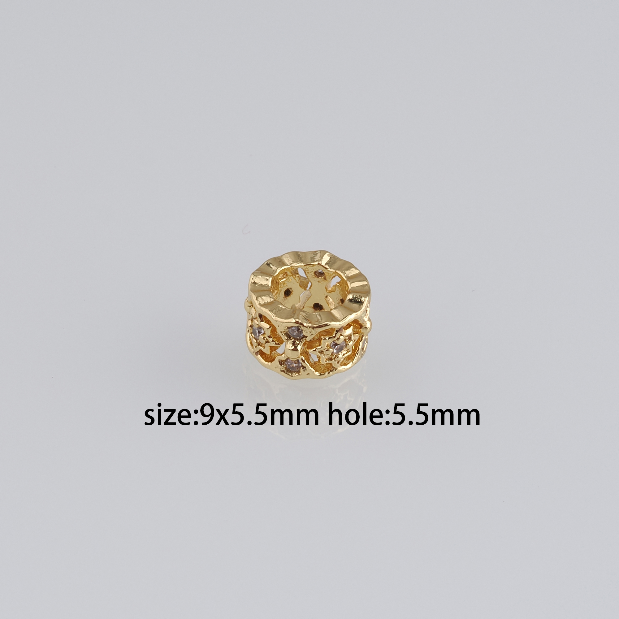 10pcs 18K Gold Filled Star Spacer Beads,CZ Micro Pave Barrel Beads for Bracelet Jewelry Necklace Making Supply