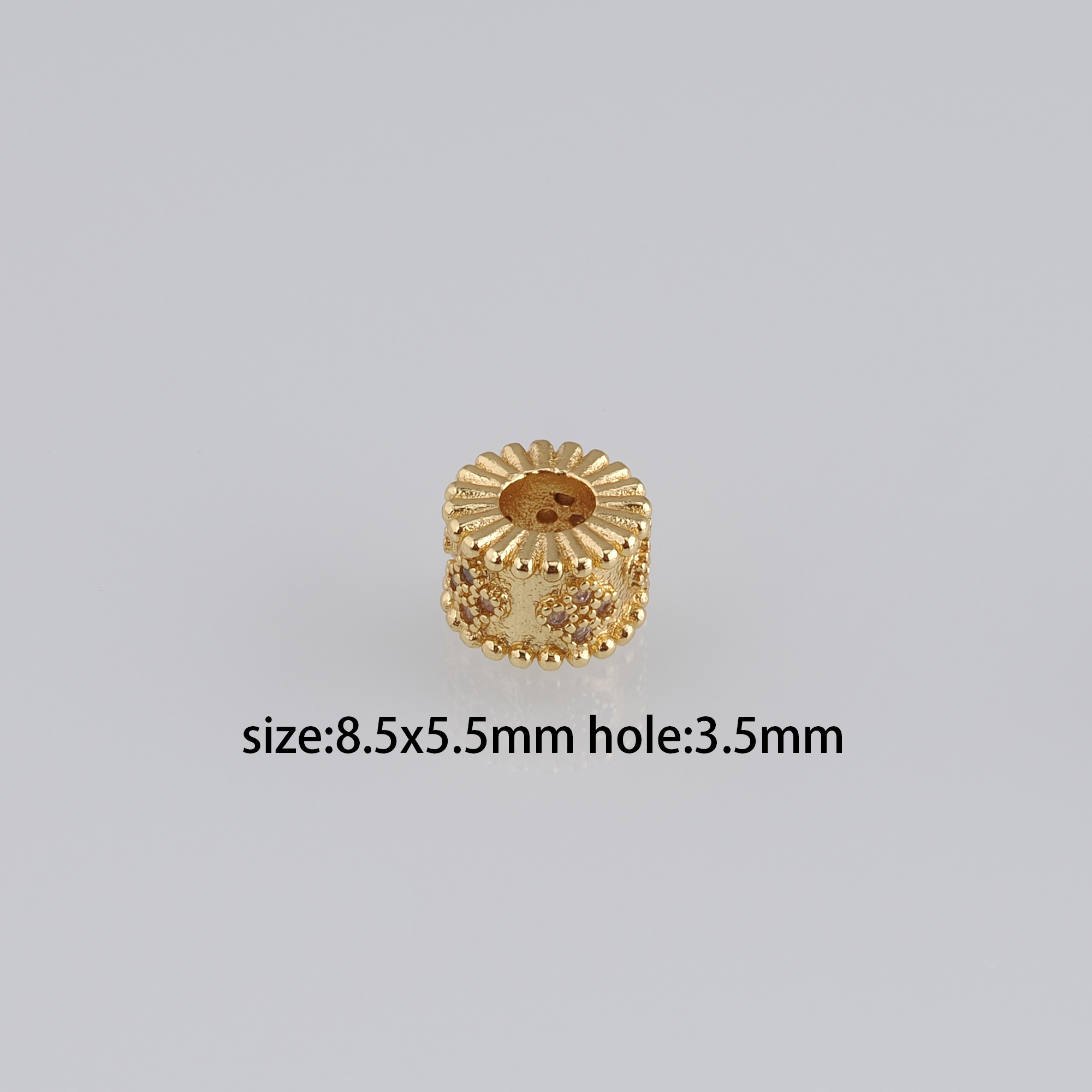 10pcs 18K Gold Filled Flower Cylinder Spacer Beads,CZ Micro Pave Barrel Beads for Bracelet Jewelry Necklace Making Supply