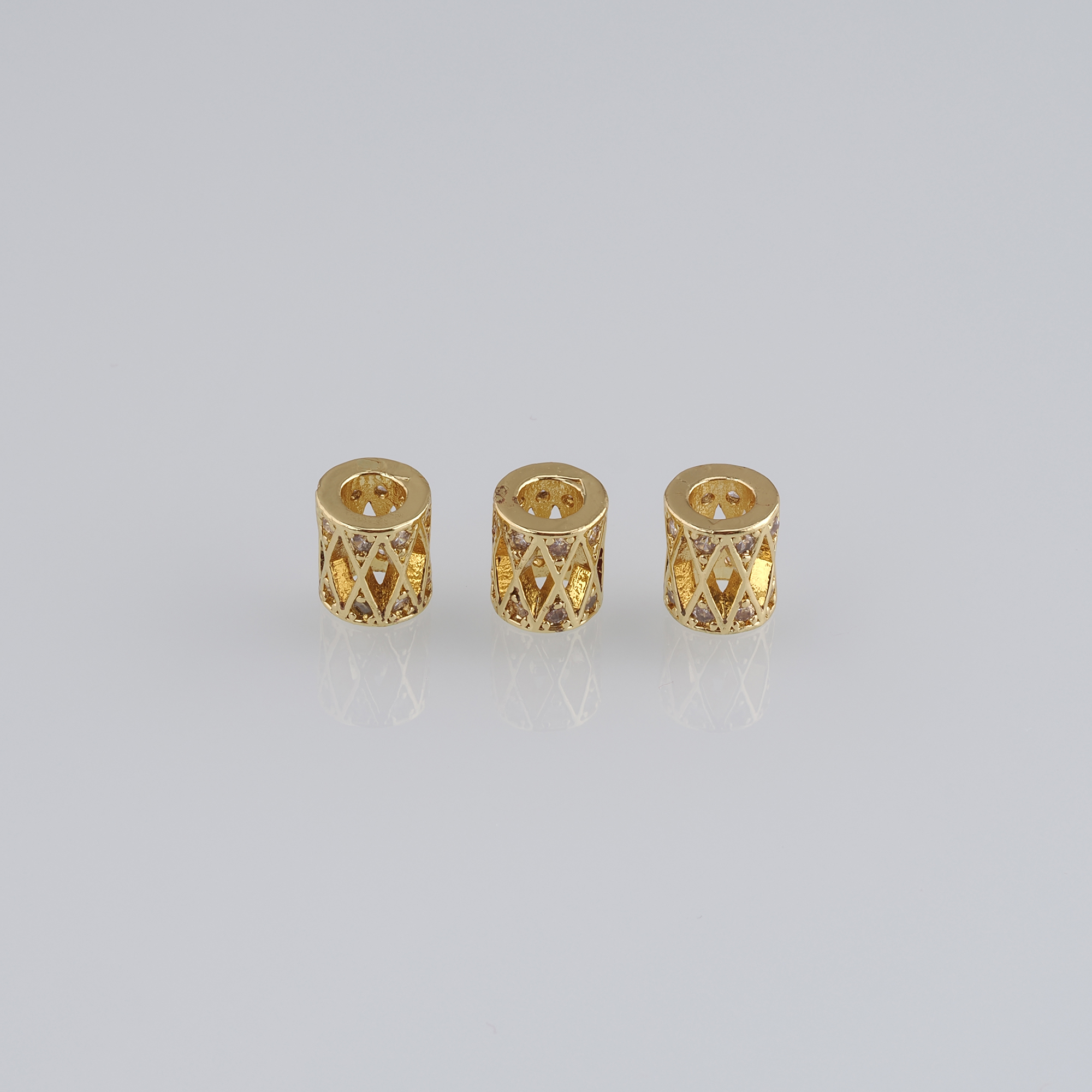 10pcs 18K Gold Filled Cylinder Spacer Beads,CZ Micro Pave Barrel Beads for Bracelet Jewelry Necklace Making Supply