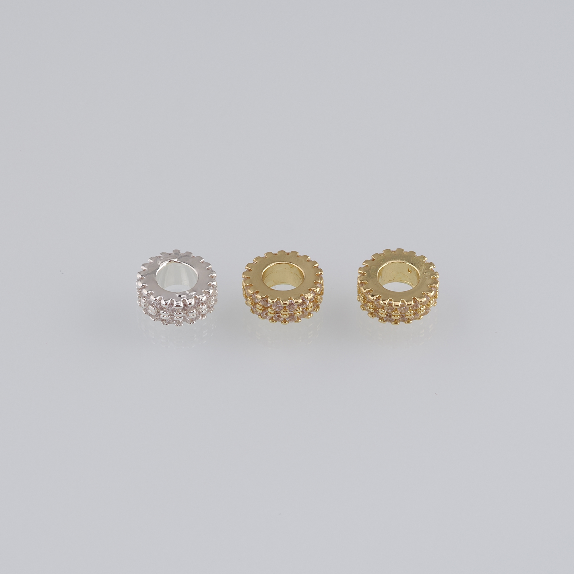 10Pcs 18K Gold Filled Round Flat Spacer Beads,CZ Micro Pave Round Spacer Beads,DIY Jewelry Making Supply