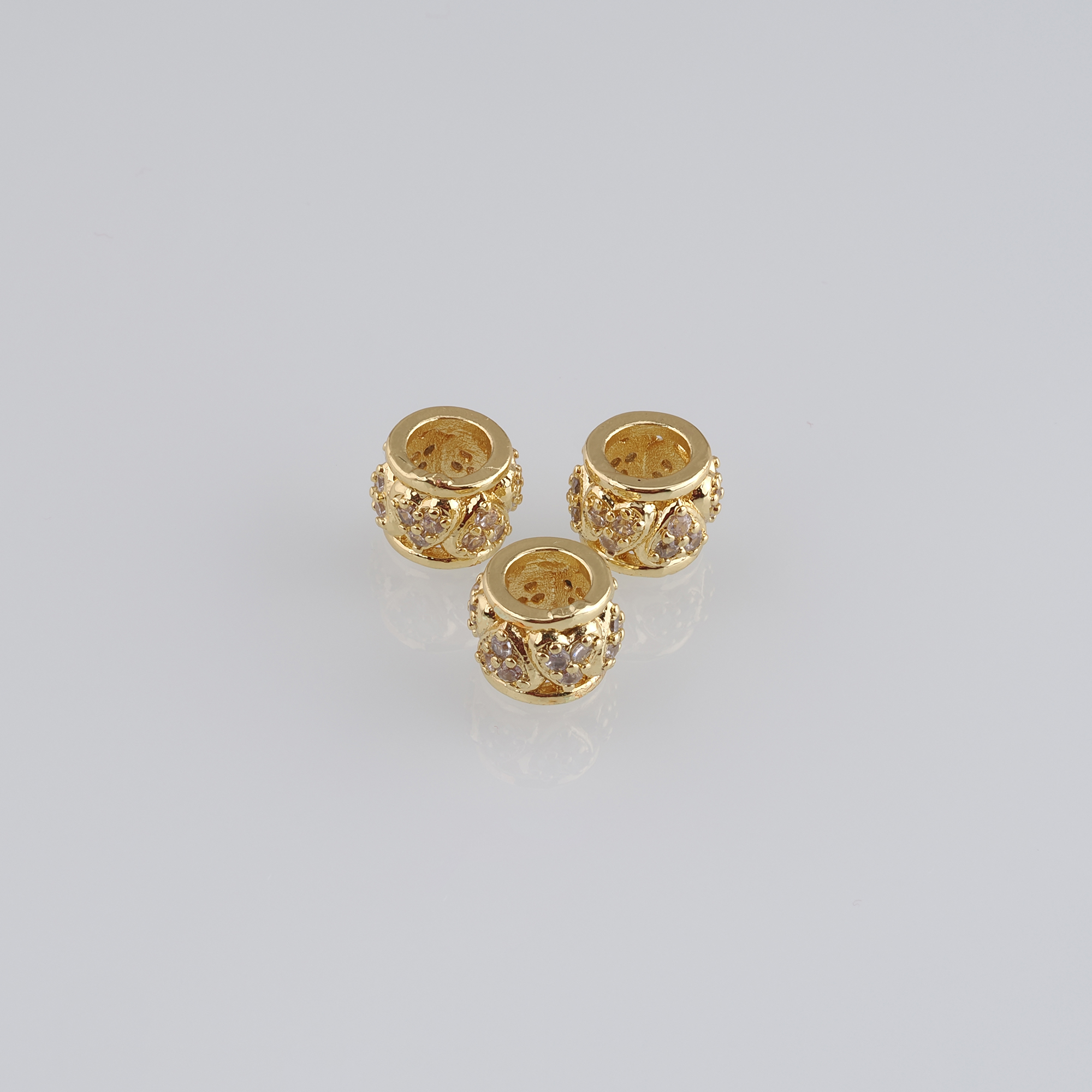 10pcs 18K Gold Filled Heart Cylinder Spacer Beads,CZ Micro Pave Barrel Beads for Bracelet Jewelry Necklace Making Supply