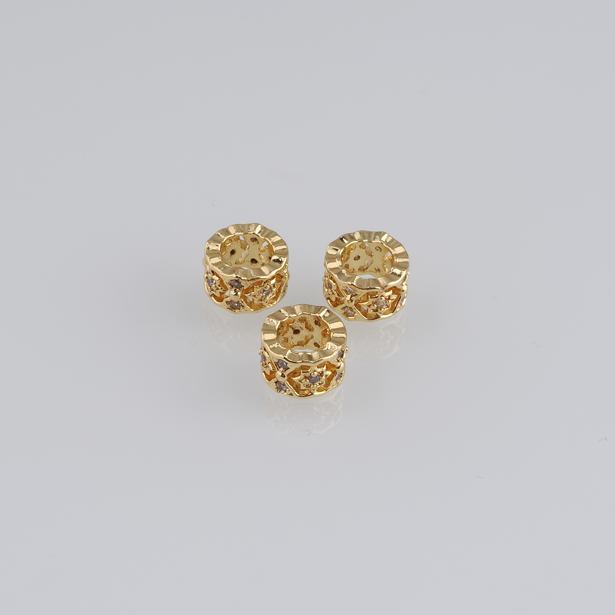 10pcs 18K Gold Filled Star Spacer Beads,CZ Micro Pave Barrel Beads for Bracelet Jewelry Necklace Making Supply