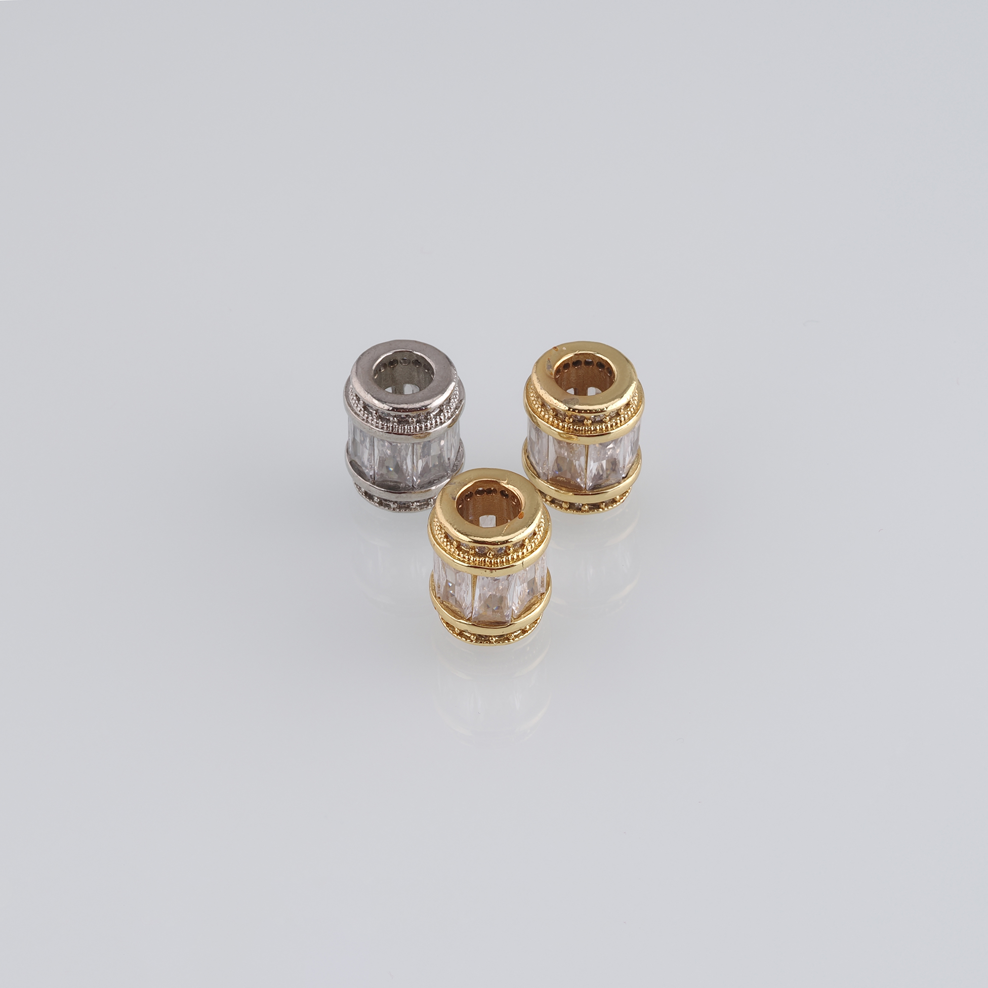 5pcs 18K Gold Filled Cylinder Spacer Beads,CZ Micro Pave Barrel Beads for Bracelet Jewelry Necklace Making Supply