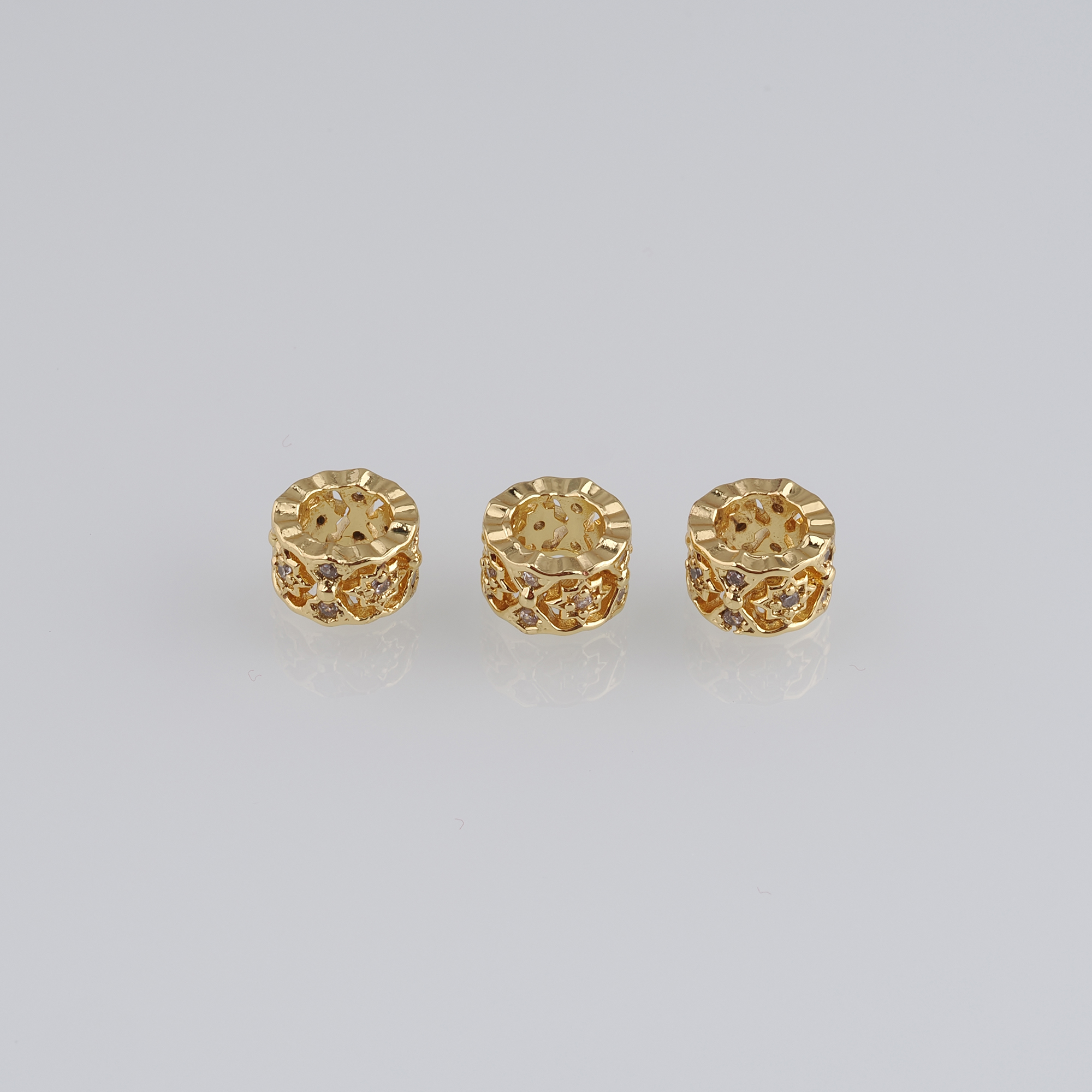 10pcs 18K Gold Filled Star Spacer Beads,CZ Micro Pave Barrel Beads for Bracelet Jewelry Necklace Making Supply