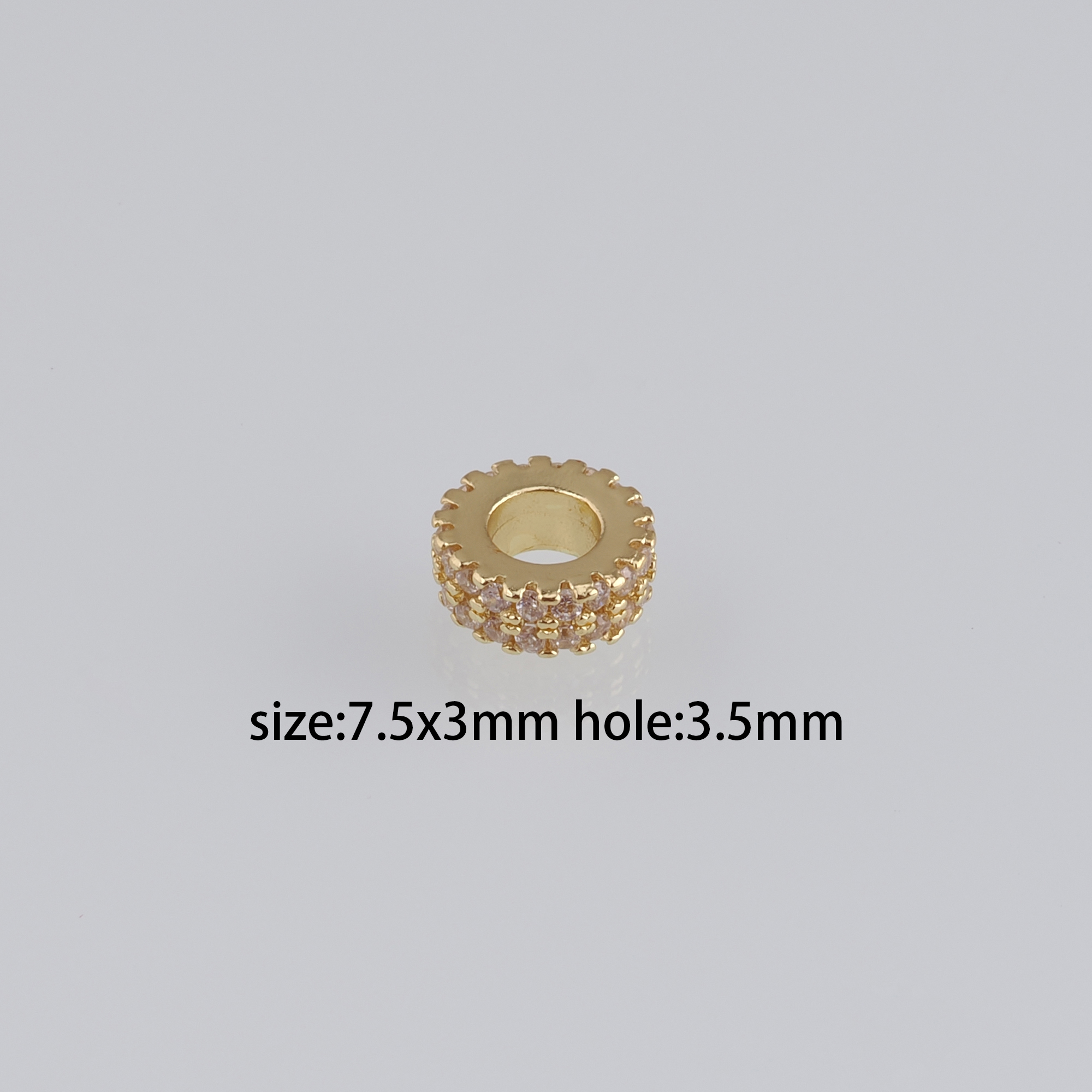 10Pcs 18K Gold Filled Round Flat Spacer Beads,CZ Micro Pave Round Spacer Beads,DIY Jewelry Making Supply