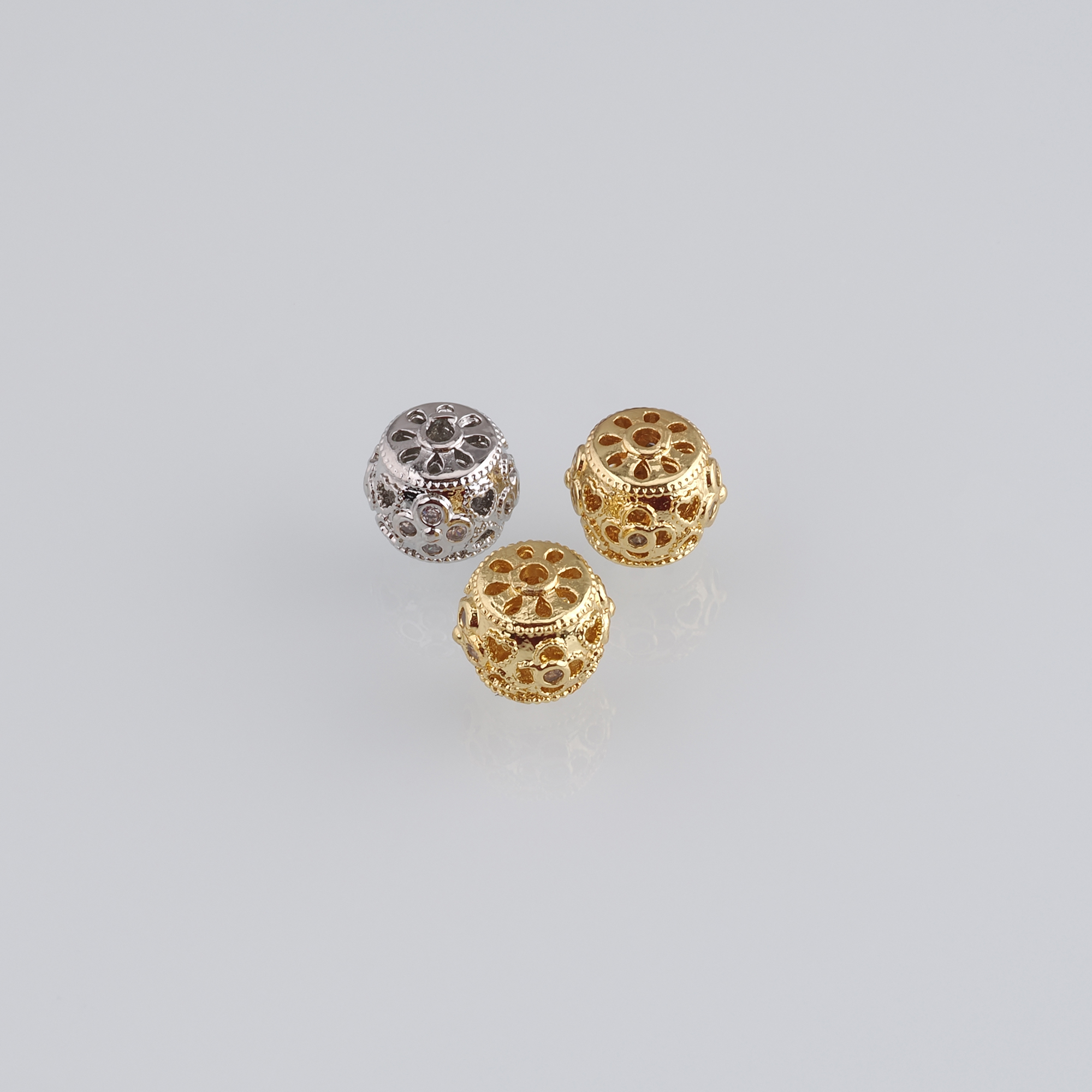 10pcs 18K Gold Filled Flower Cylinder Spacer Beads,CZ Micro Pave Barrel Beads for Bracelet Jewelry Necklace Making Supply