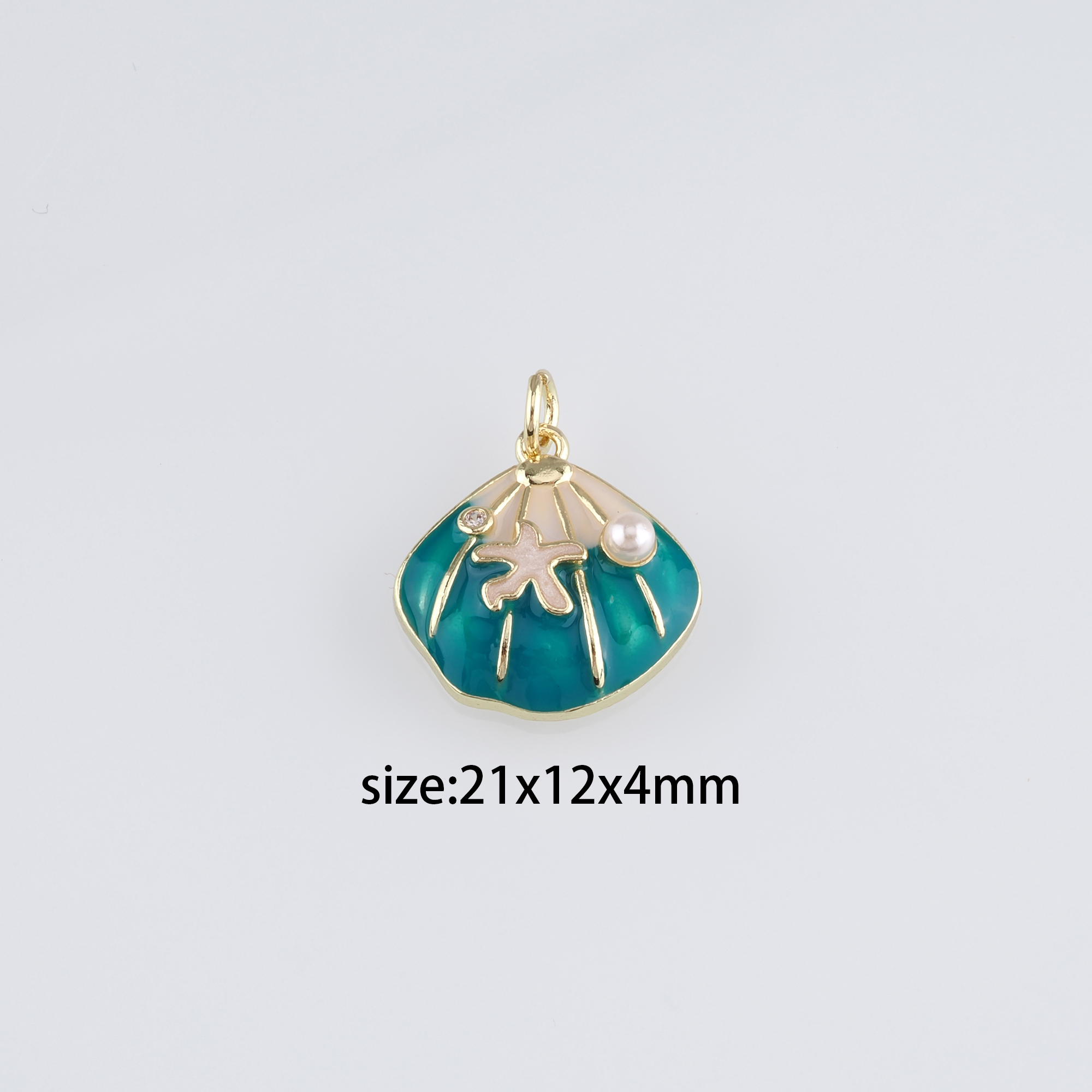 18K Gold Filled Scallop Pendant,Enamel Scallop Charm Earrings Necklace for DIY Jewelry Making Supply