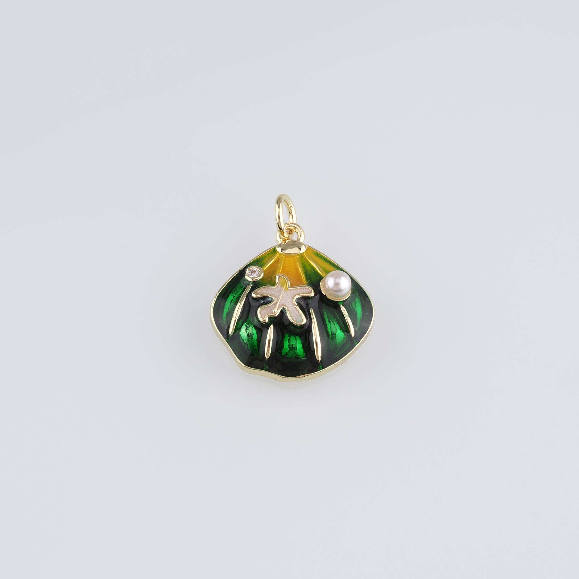 18K Gold Filled Scallop Pendant,Enamel Scallop Charm Earrings Necklace for DIY Jewelry Making Supply