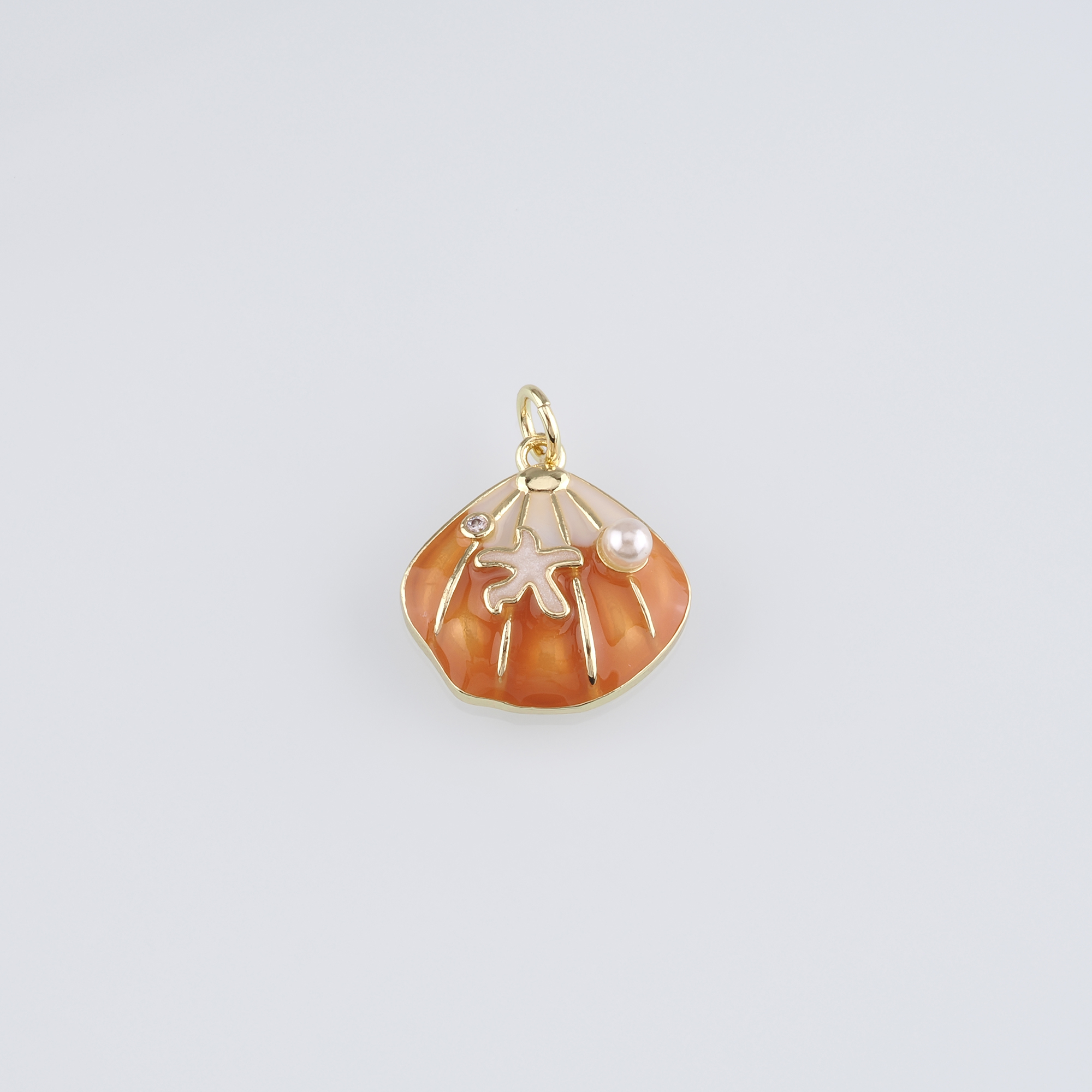 18K Gold Filled Scallop Pendant,Enamel Scallop Charm Earrings Necklace for DIY Jewelry Making Supply