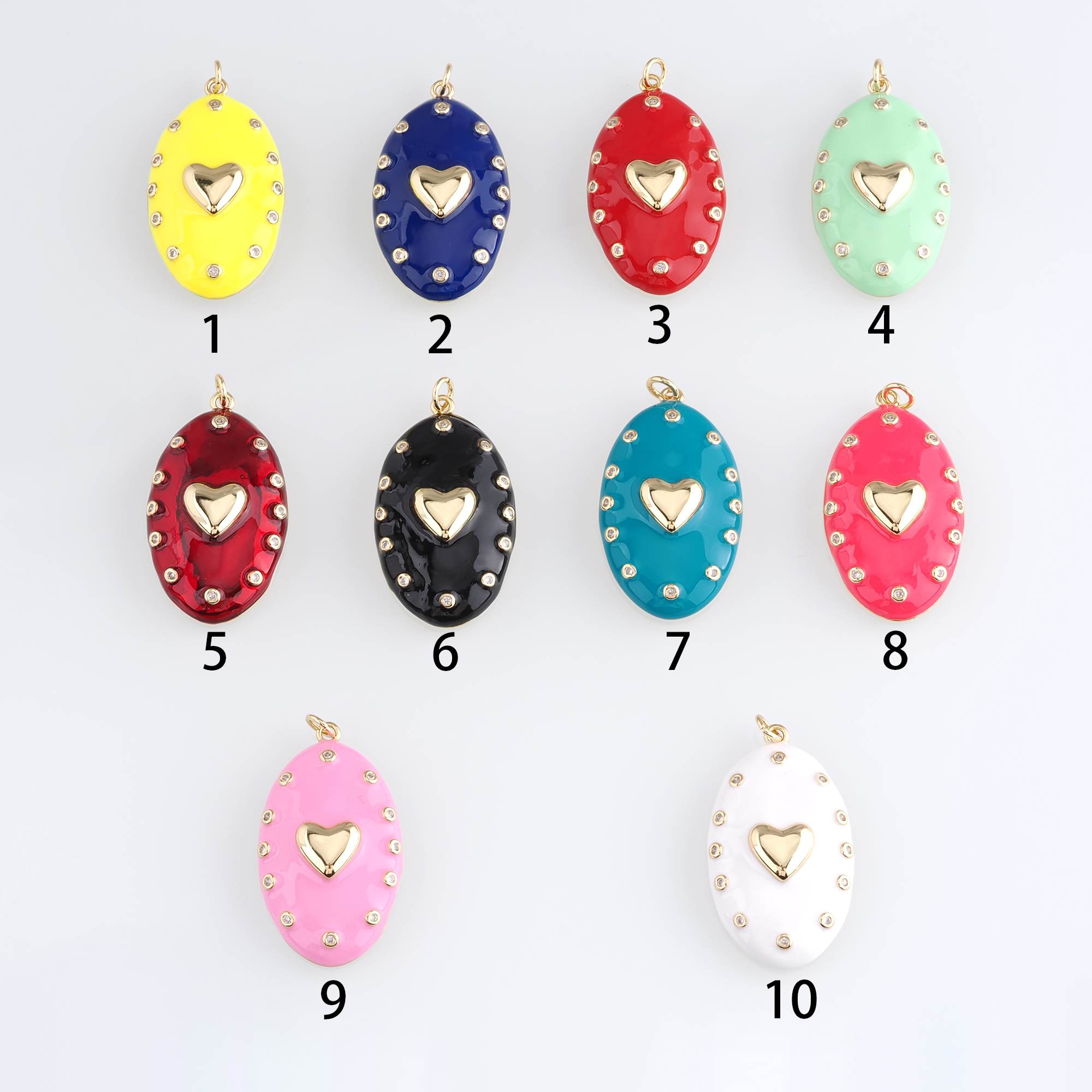 18K Gold Filled Heart Pendant,Enamel Heart Charm Earrings Necklace for DIY Jewelry Making Supply
