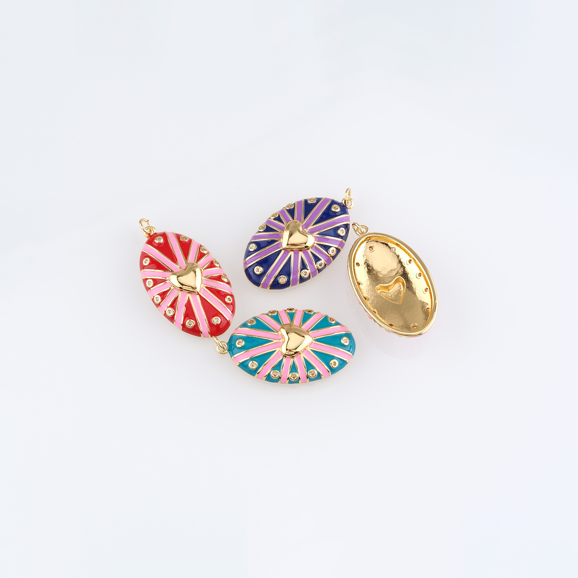18K Gold Filled Heart Pendant,Enamel Heart Charm Earrings Necklace for DIY Jewelry Making Supply
