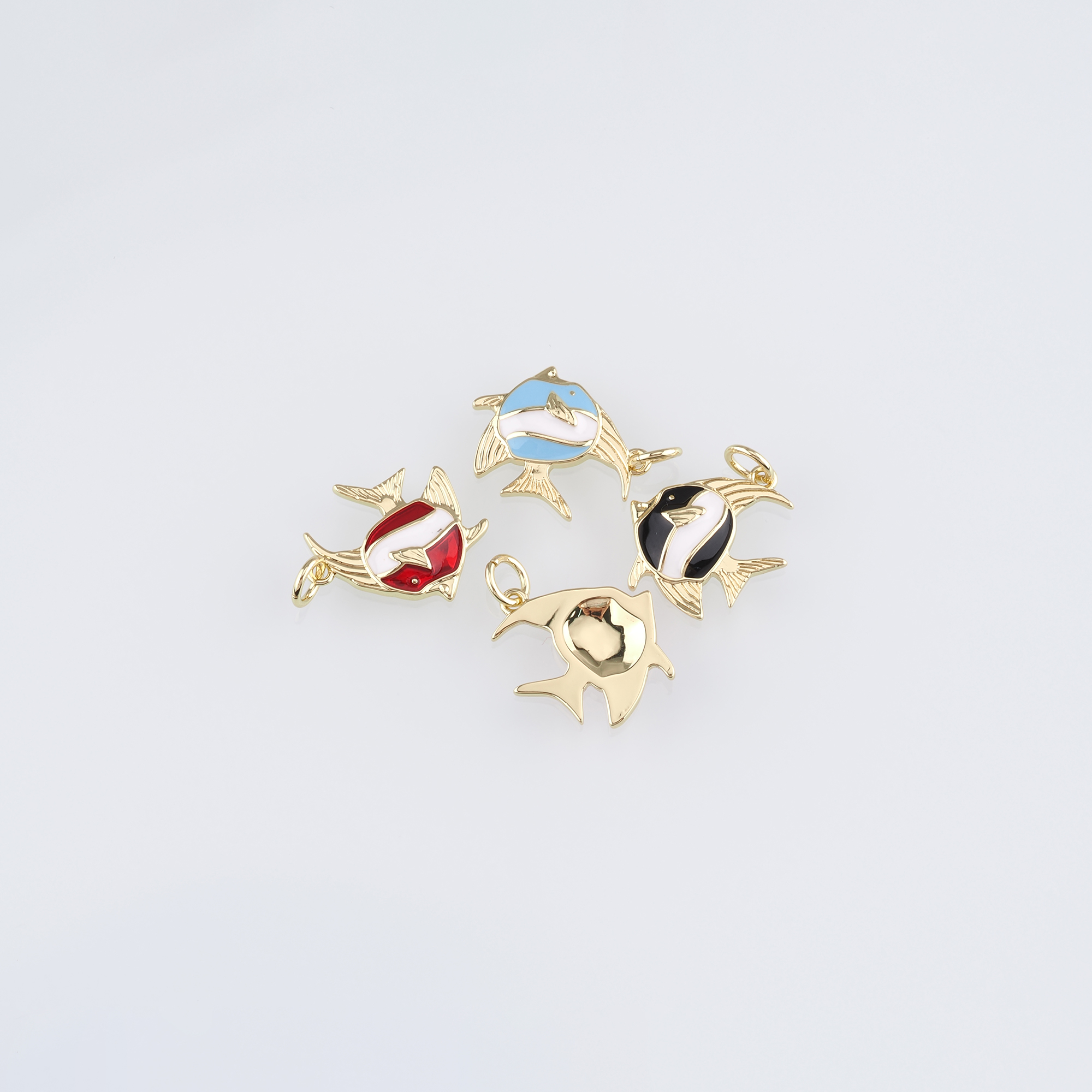 18K Gold Filled Fish Pendant,Enamel Fish Charm Earrings Necklace for DIY Jewelry Making Supply