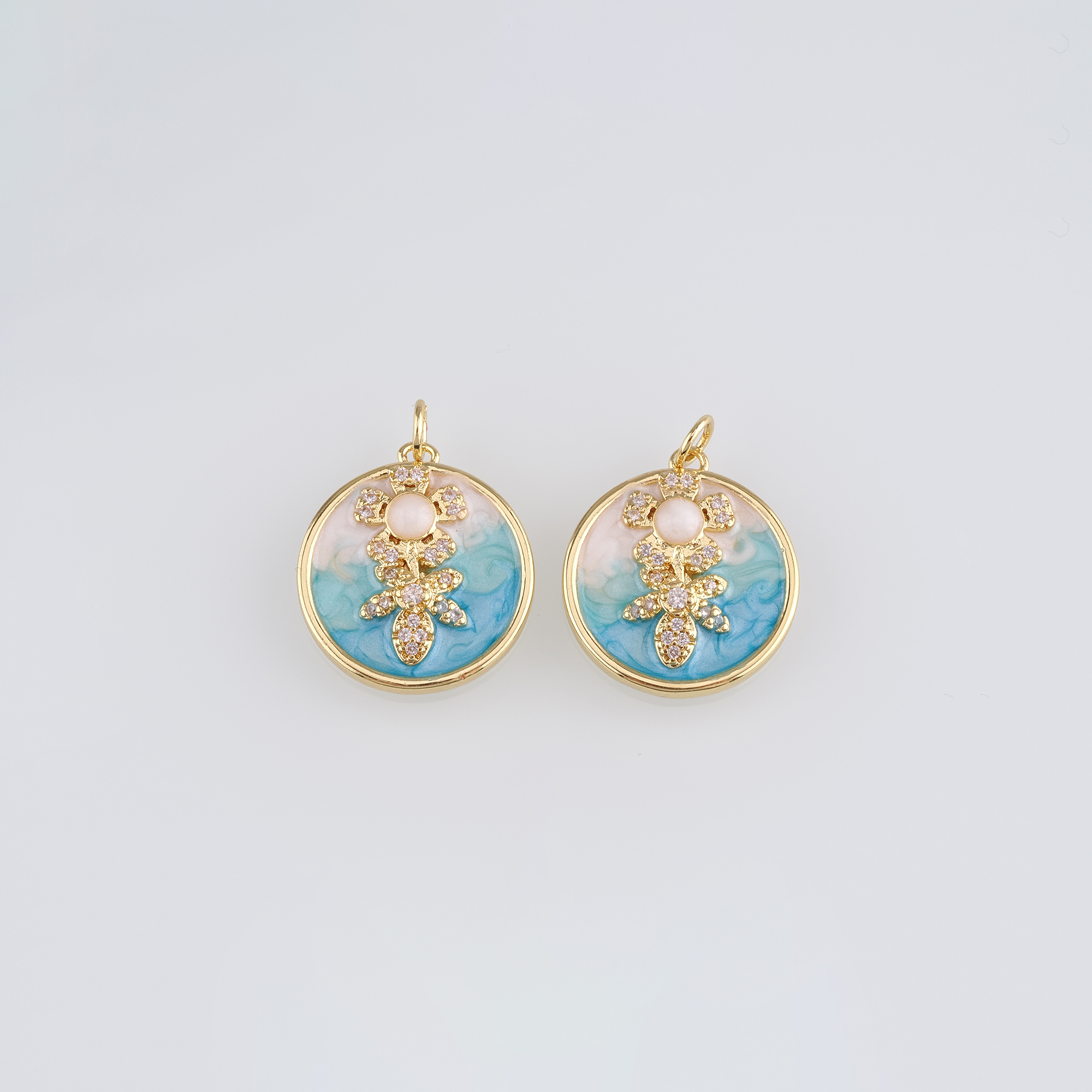 18K Gold Filled Bee Flower Pendant,Enamel Flower Charm Earrings Necklace for DIY Jewelry Making Supply