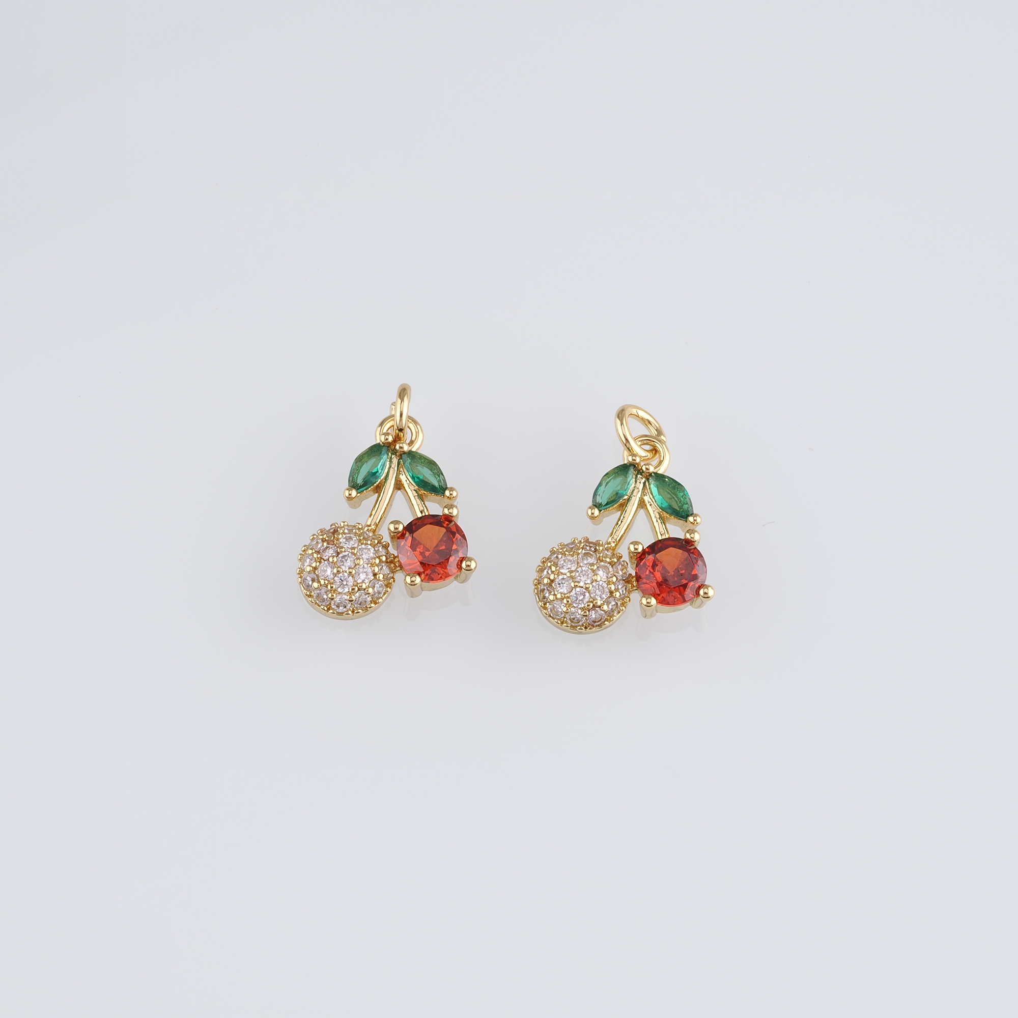 18K Gold Filled Cherry Pendant,Fruit Charm,CZ Micro Pave Cherry Earrings Necklace for DIY Jewelry Making Supply