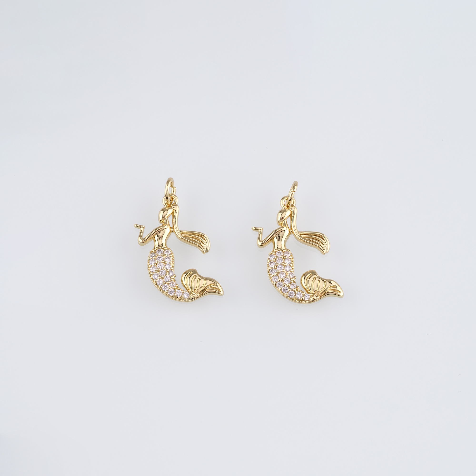 18K Gold Filled Mermaid Pendant,CZ Micro Pave Mermaid Charm Earrings Necklace for DIY Jewelry Making Supply
