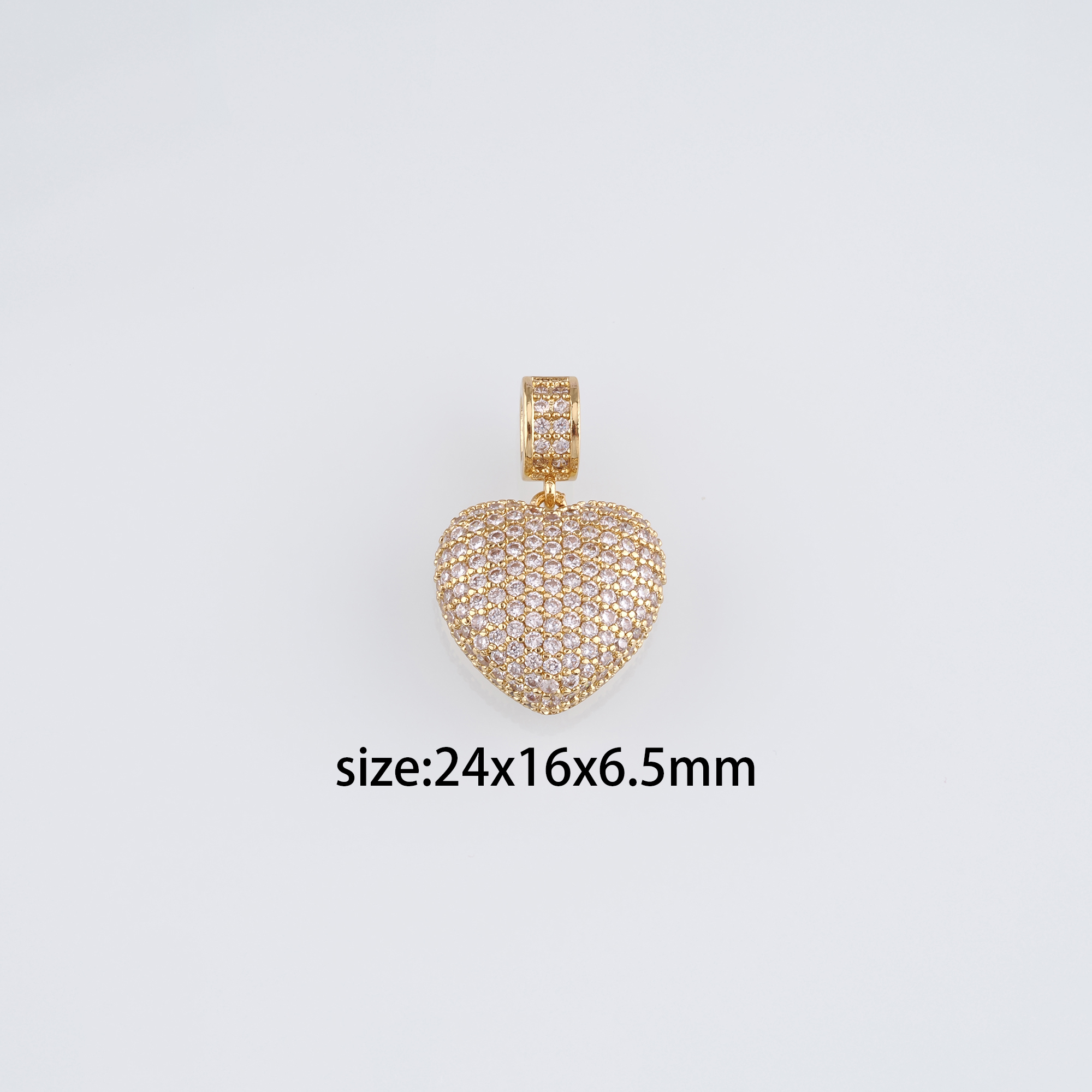 18K Gold Filled Heart Pendant,CZ Micro Pave Heart Charm Earrings Necklace for DIY Jewelry Making Supply